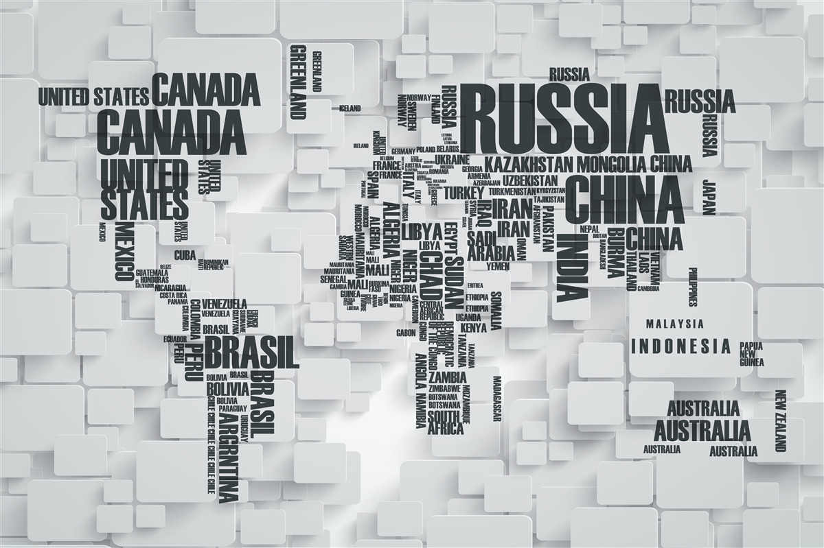 Fototapeta mapa zobrazujúca najväčšie krajiny sveta