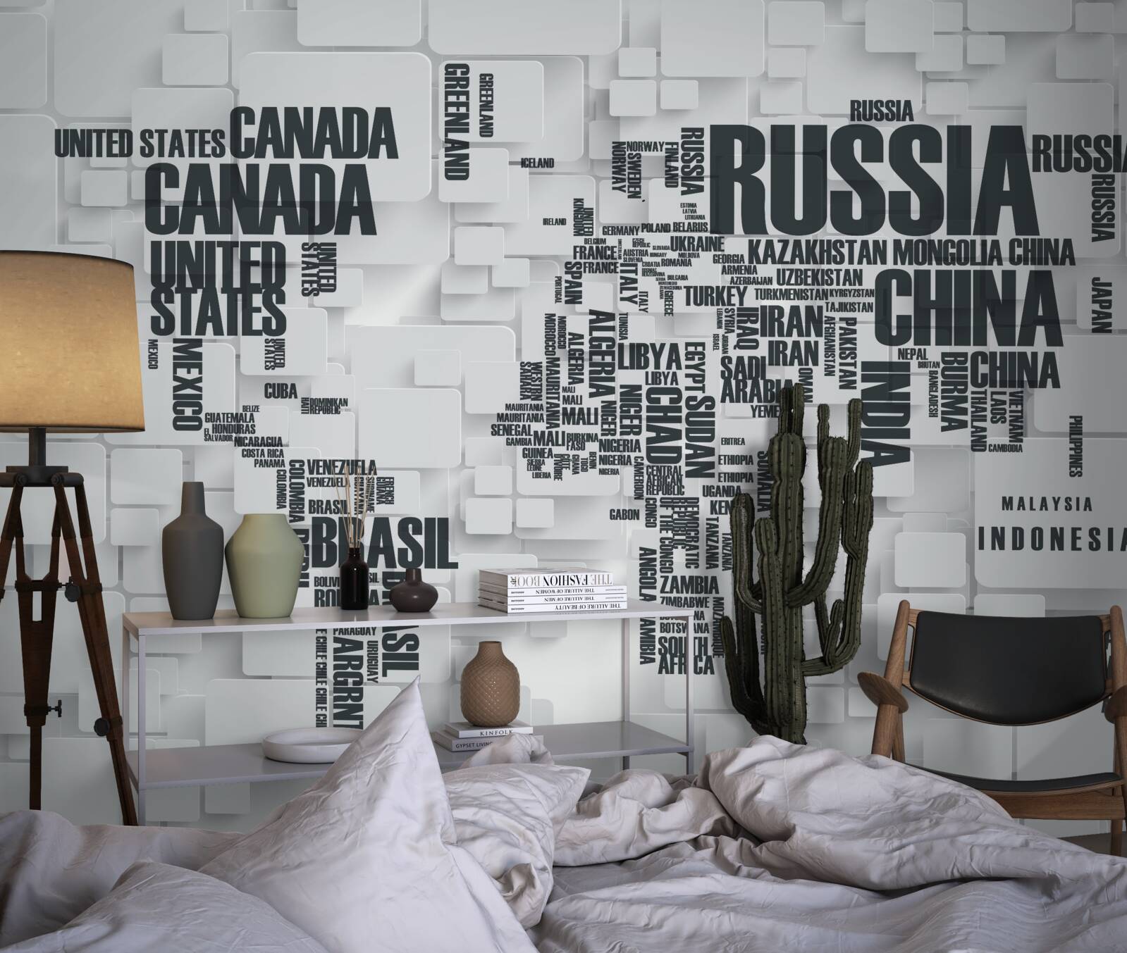 Fototapeta mapa zobrazujúca najväčšie krajiny sveta