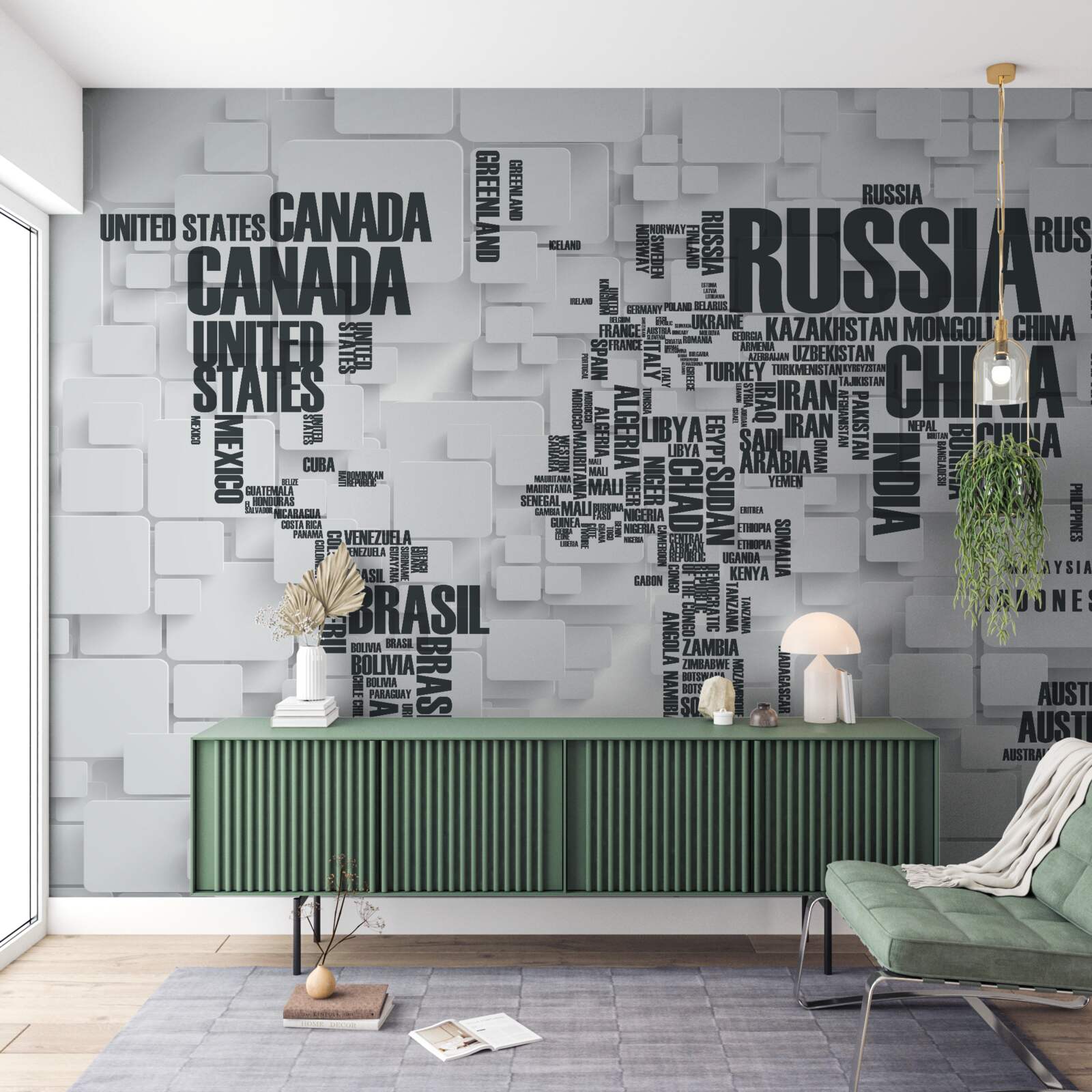 Fototapeta mapa zobrazujúca najväčšie krajiny sveta