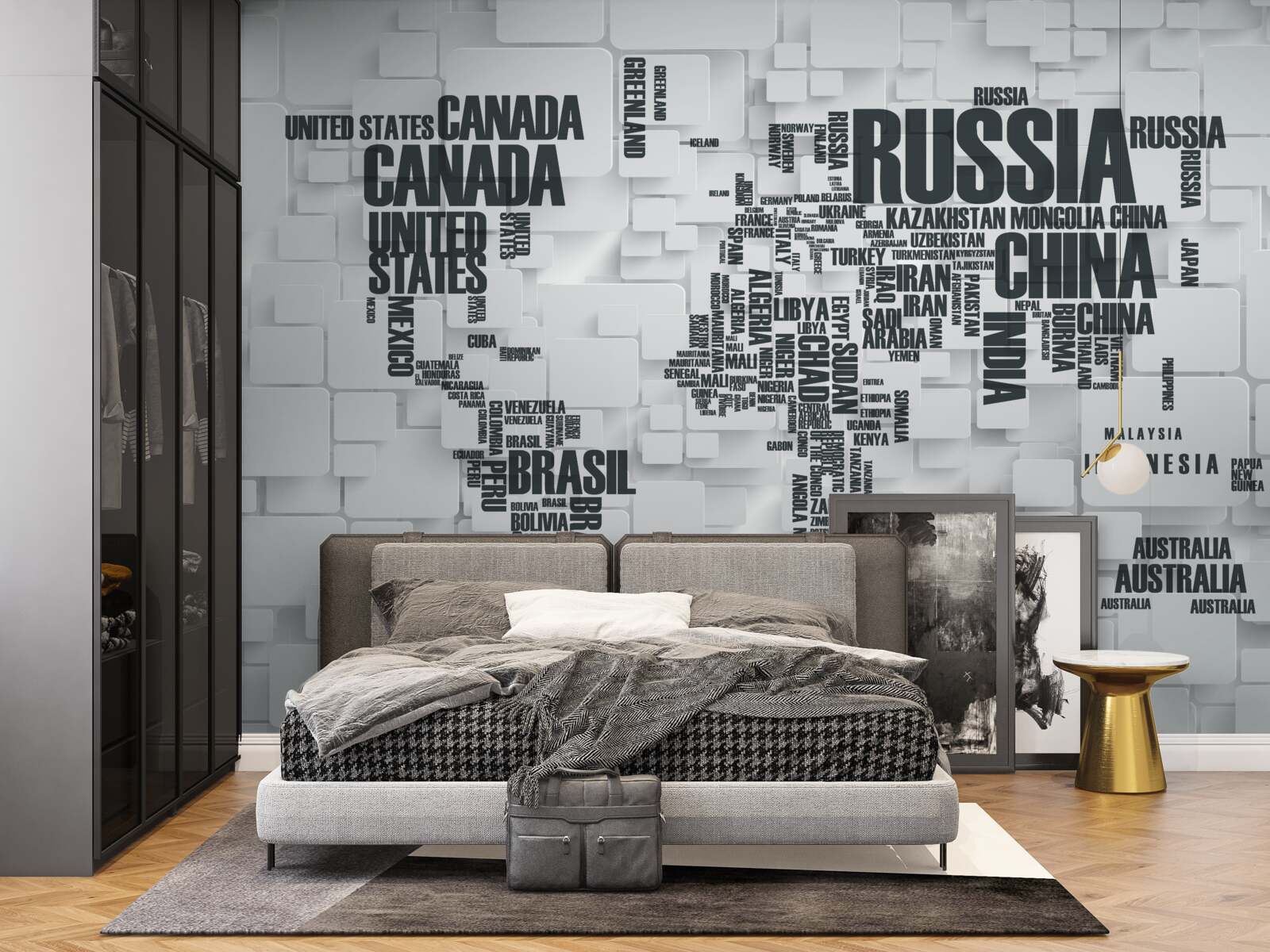 Fototapeta mapa zobrazujúca najväčšie krajiny sveta