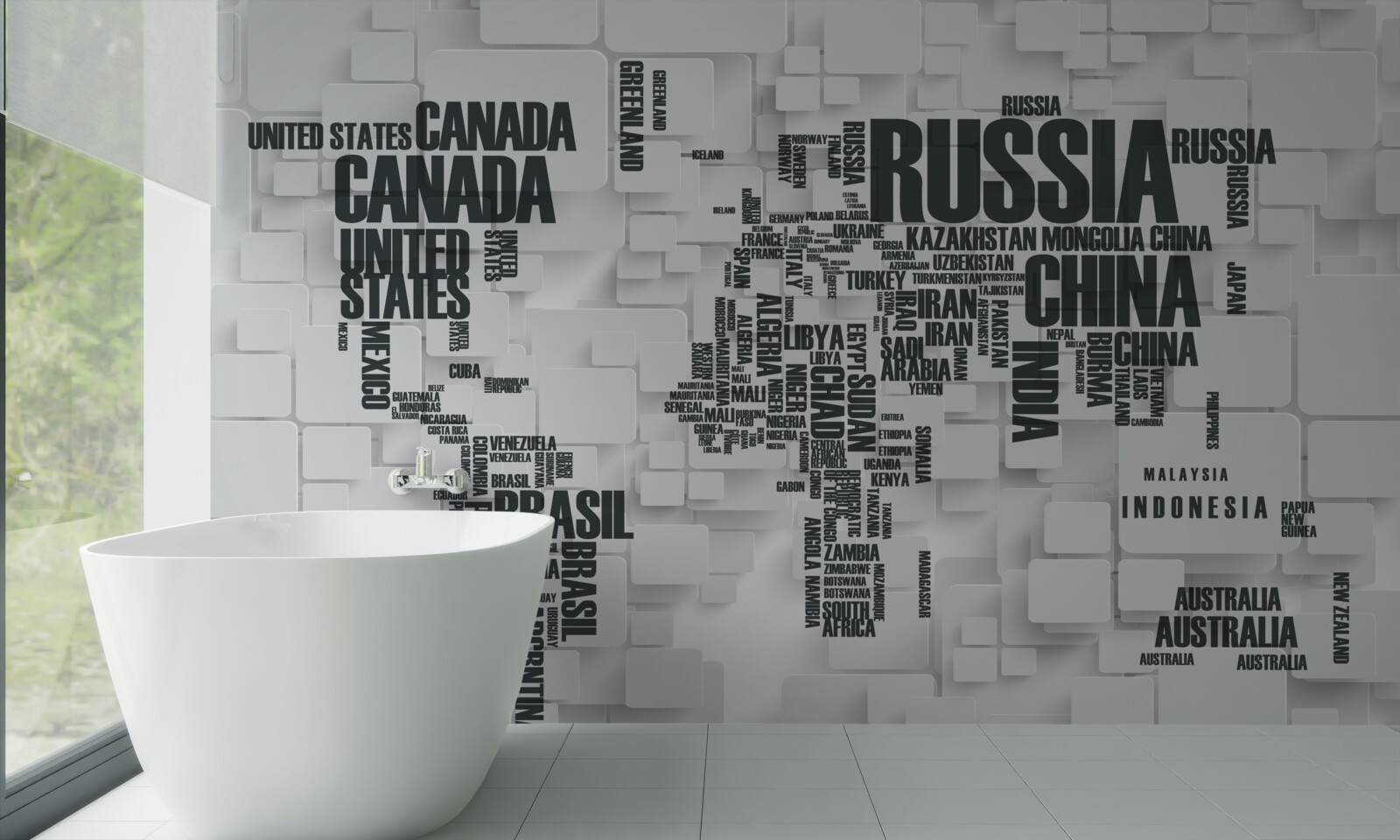 Fototapeta mapa zobrazujúca najväčšie krajiny sveta