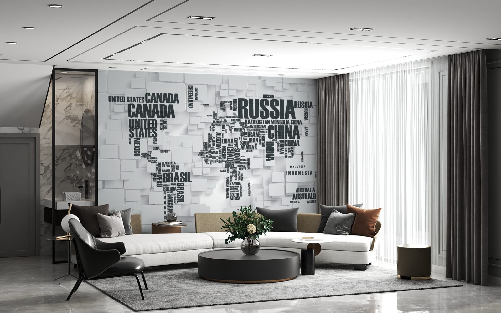 Fototapeta mapa zobrazujúca najväčšie krajiny sveta