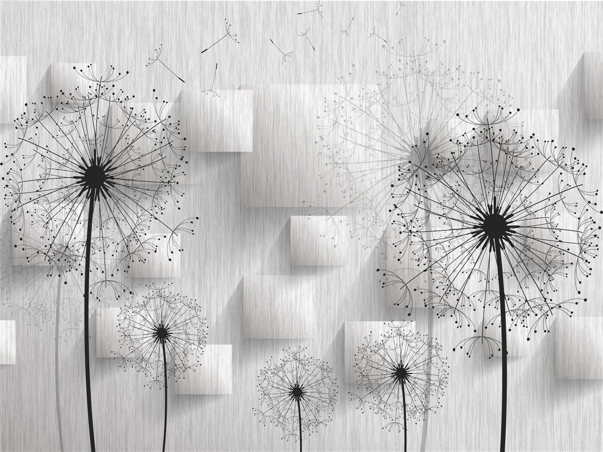 Fototapeta púpavy na pozadí geometrických tvarov tvoriacich štvorce