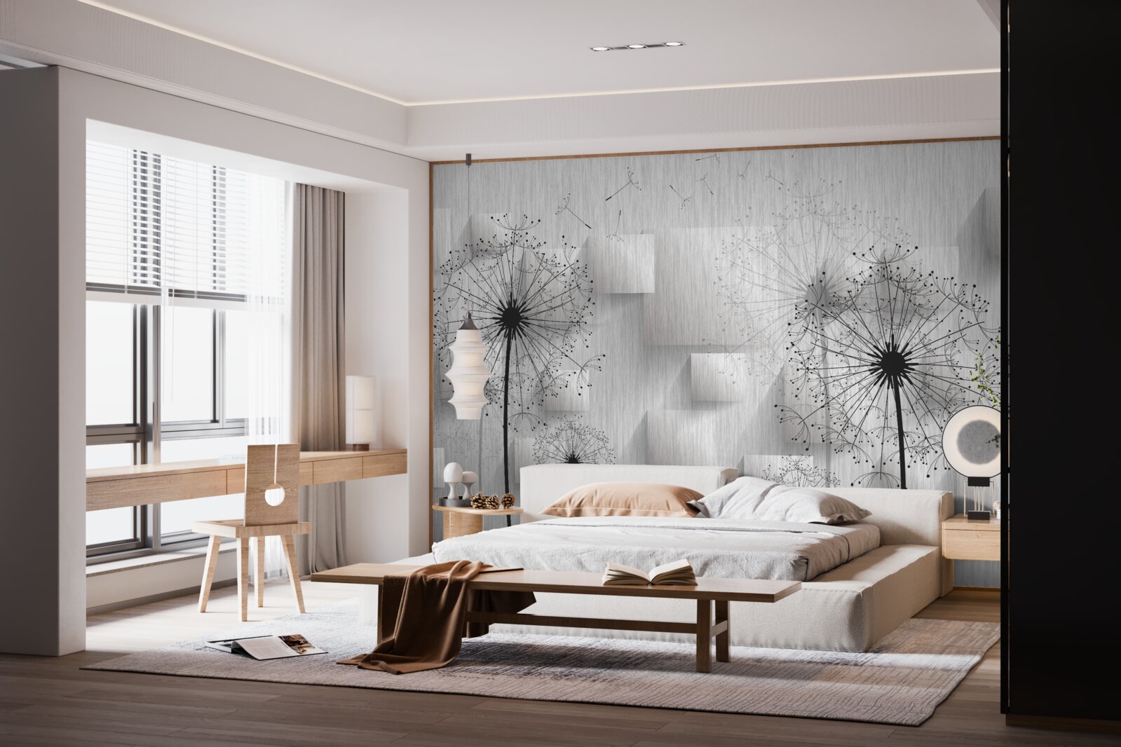 Fototapeta púpavy na pozadí geometrických tvarov tvoriacich štvorce