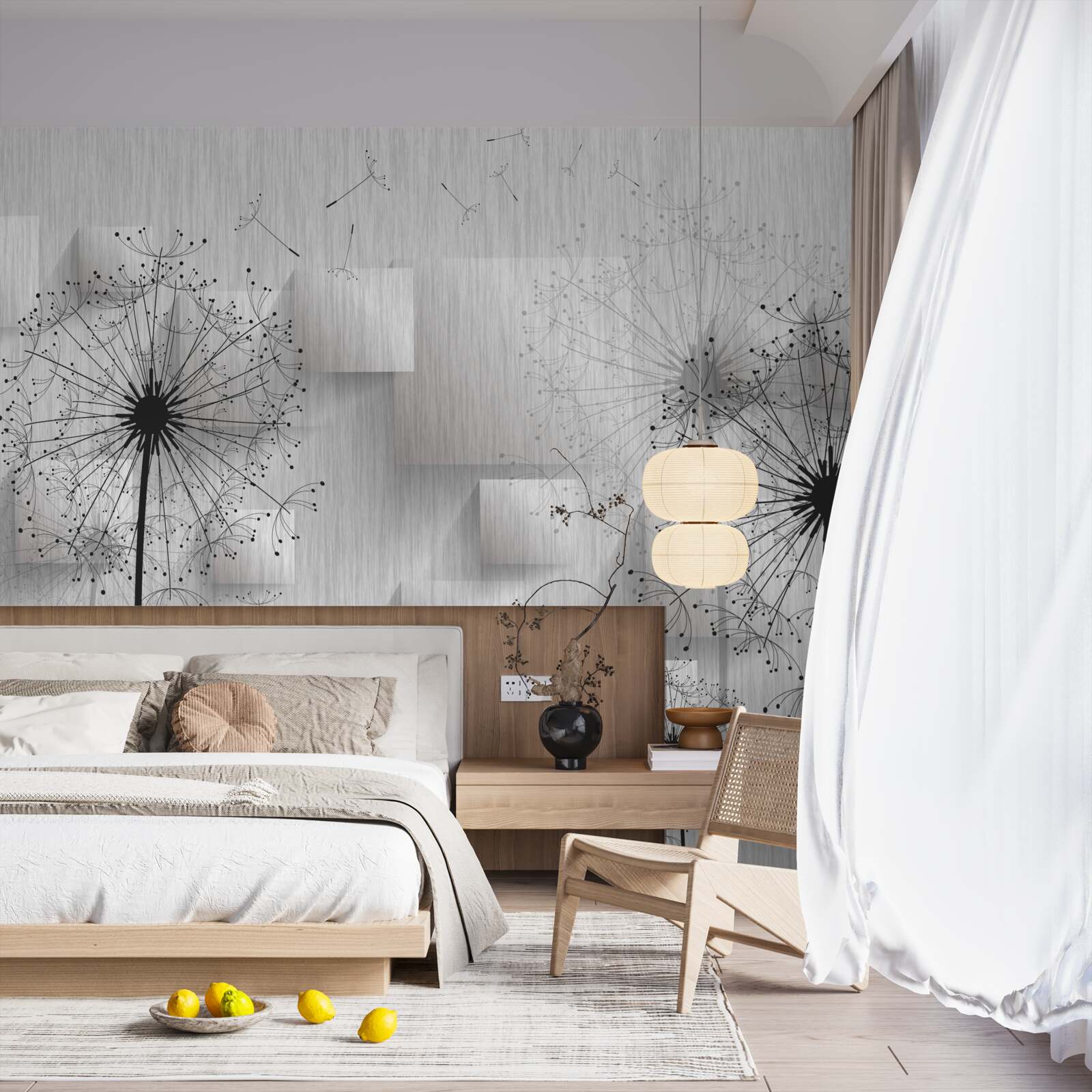 Fototapeta púpavy na pozadí geometrických tvarov tvoriacich štvorce