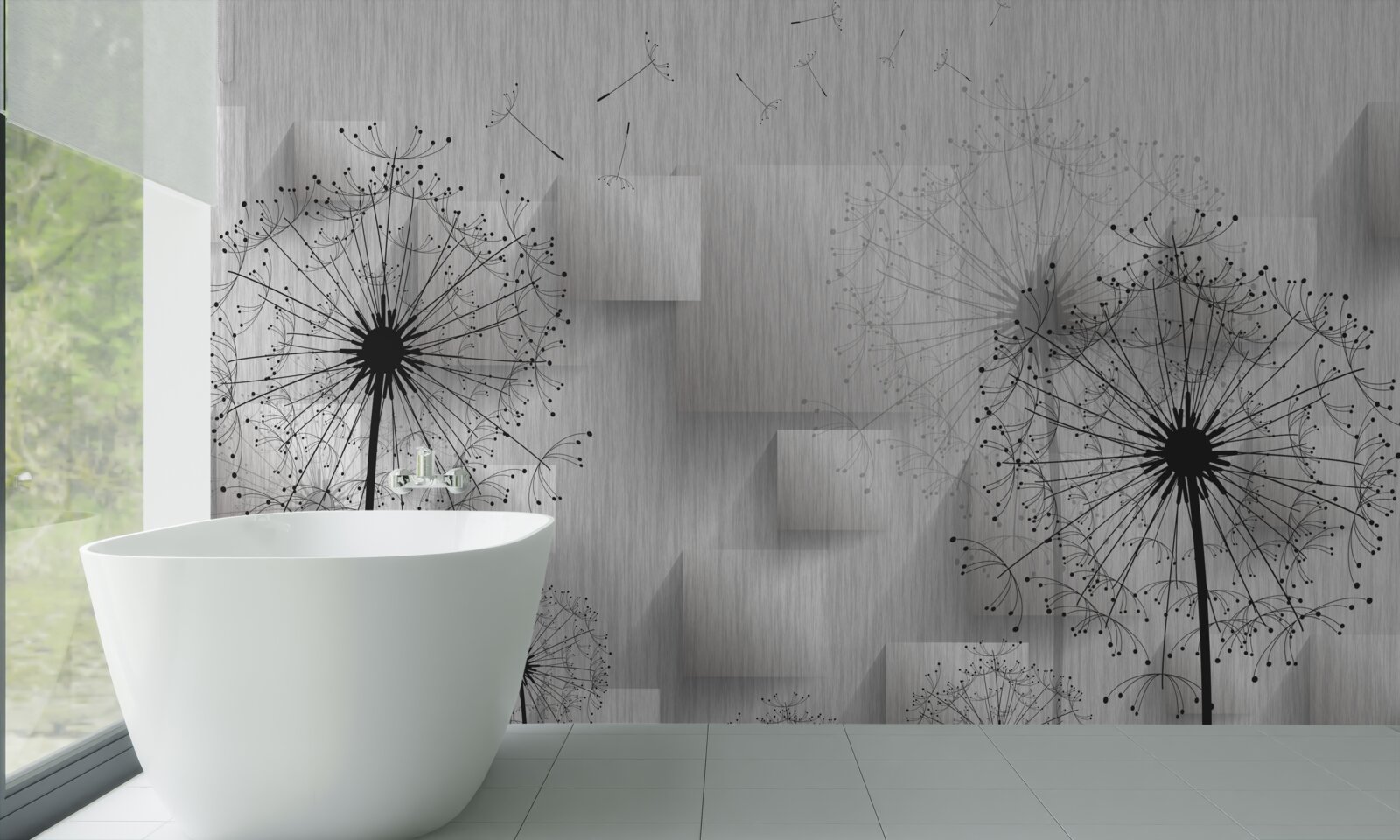 Fototapeta púpavy na pozadí geometrických tvarov tvoriacich štvorce