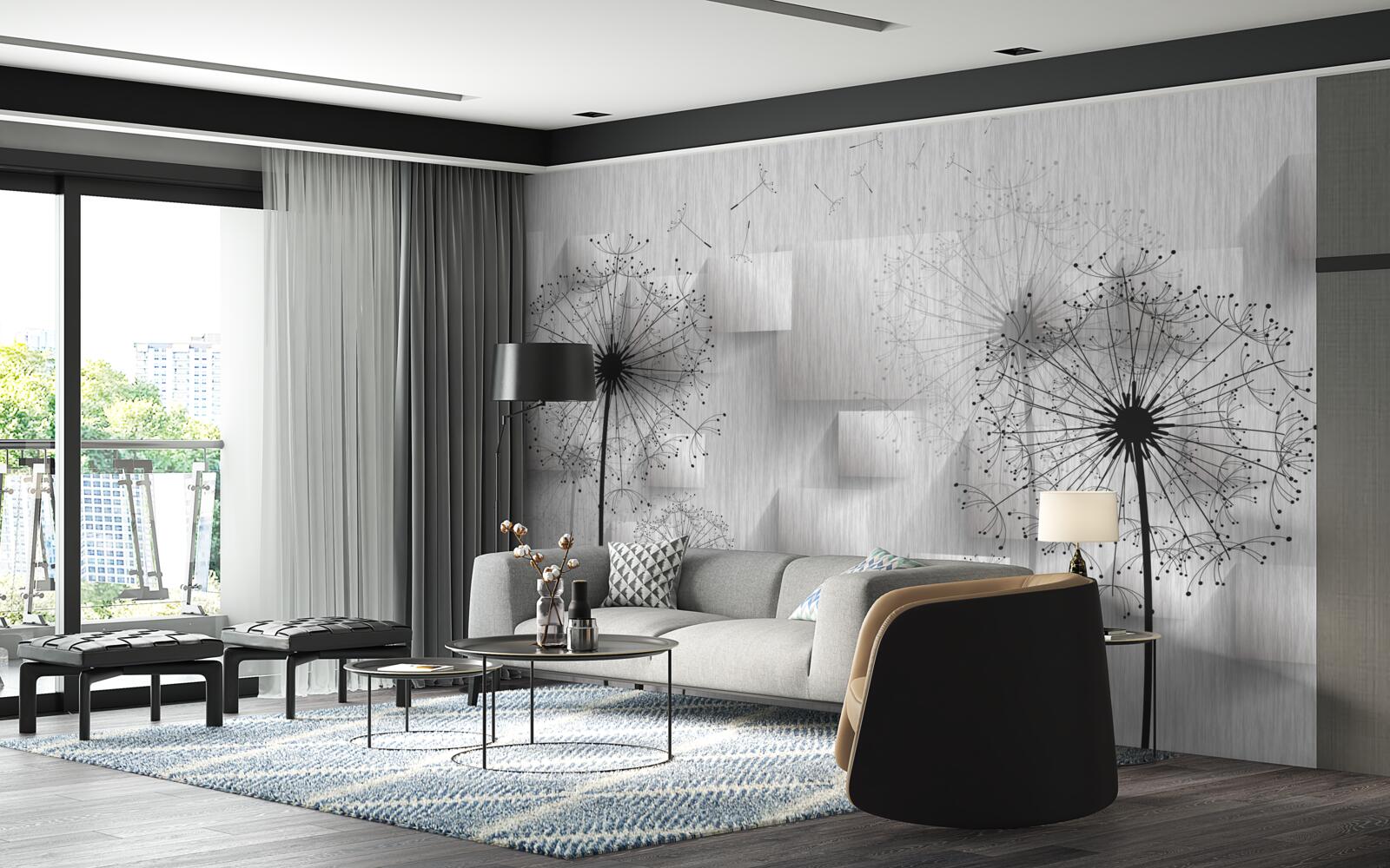 Fototapeta púpavy na pozadí geometrických tvarov tvoriacich štvorce