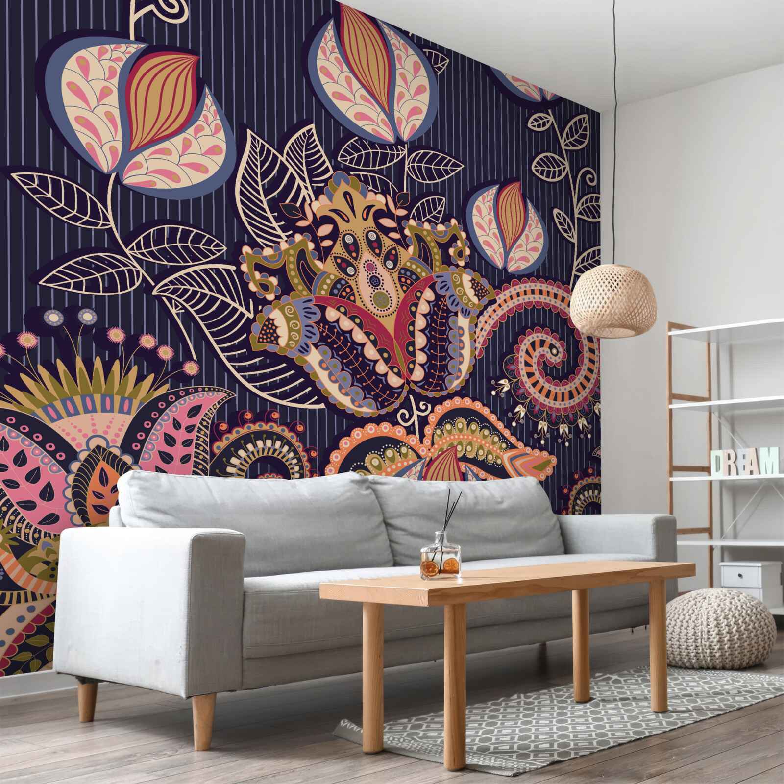 Fototapeta kvety vo vintage štýle na modrom pozadí