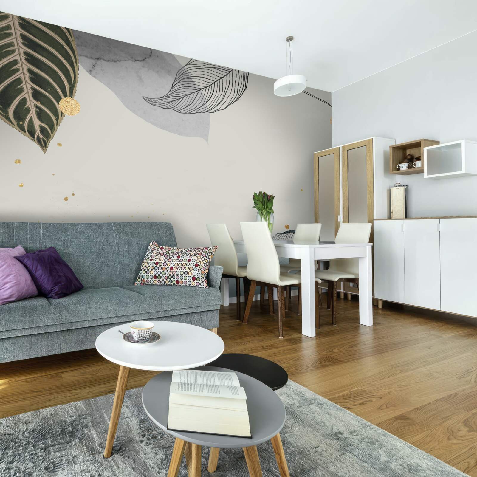 Fototapeta veľké tropické listy sú umiestnené na sivom pozadí