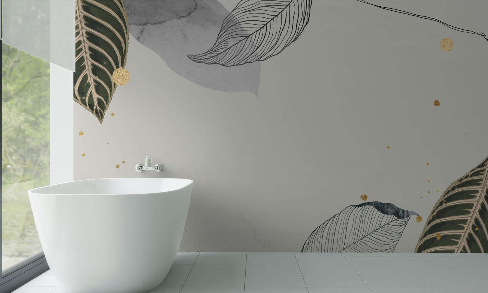 Fototapeta veľké tropické listy sú umiestnené na sivom pozadí