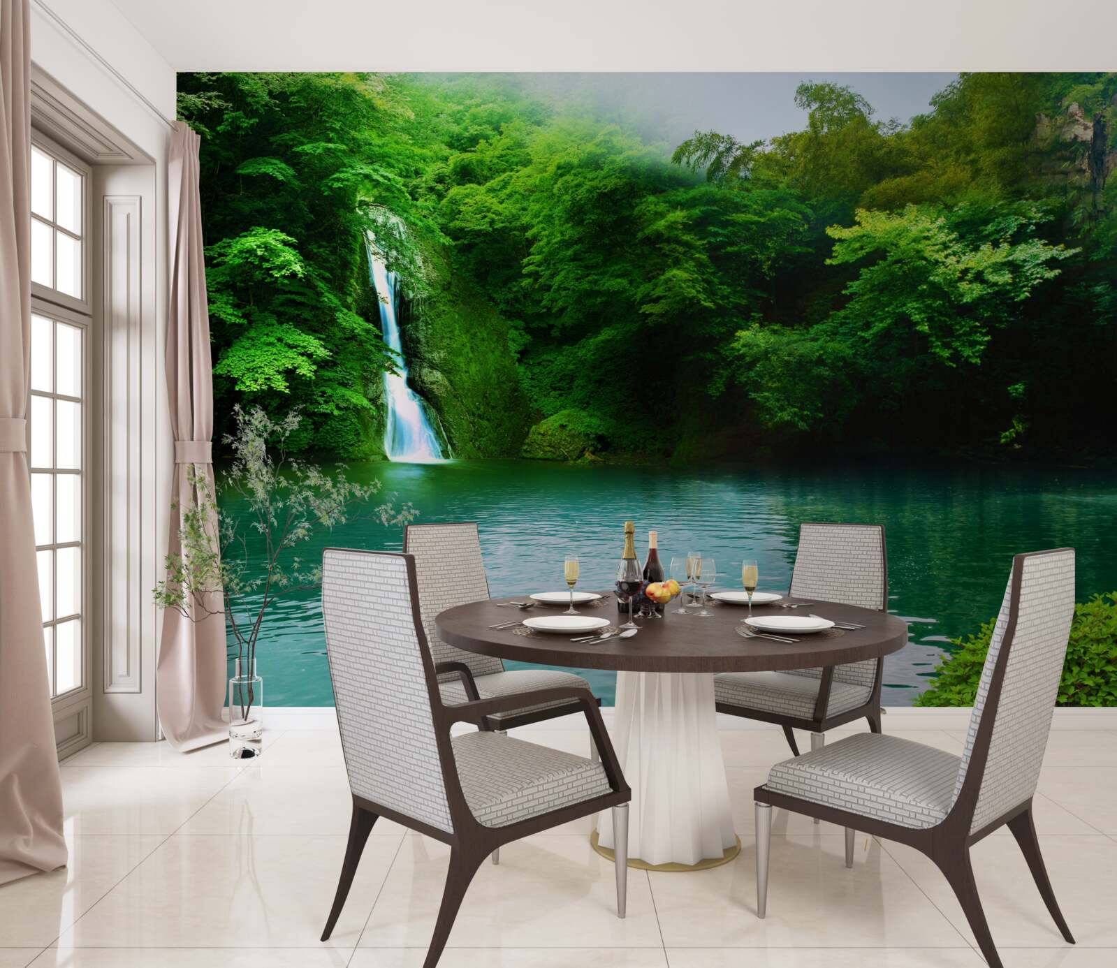 Fototapeta lesný vodopád tečúci z vysokej hory