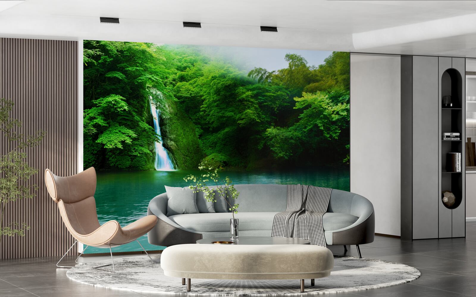 Fototapeta lesný vodopád tečúci z vysokej hory