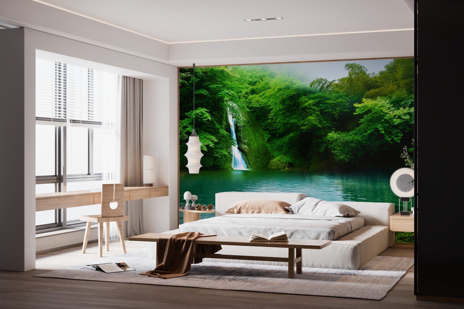 Fototapeta lesný vodopád tečúci z vysokej hory