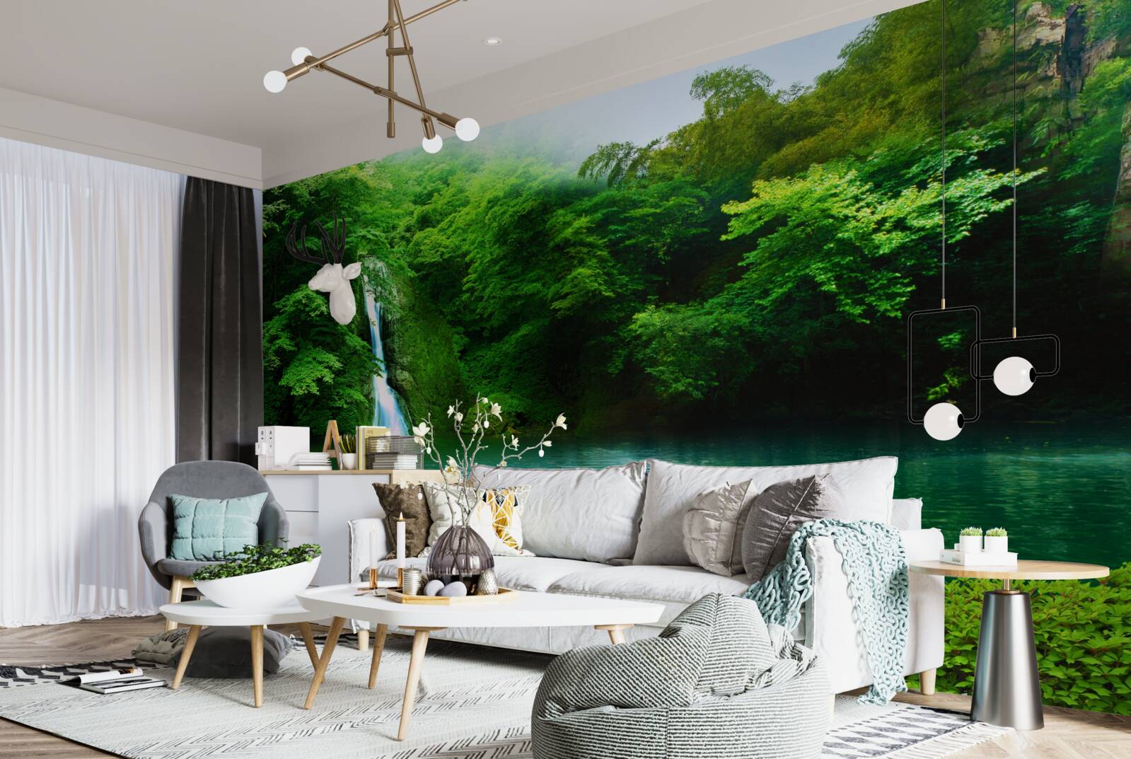 Fototapeta lesný vodopád tečúci z vysokej hory