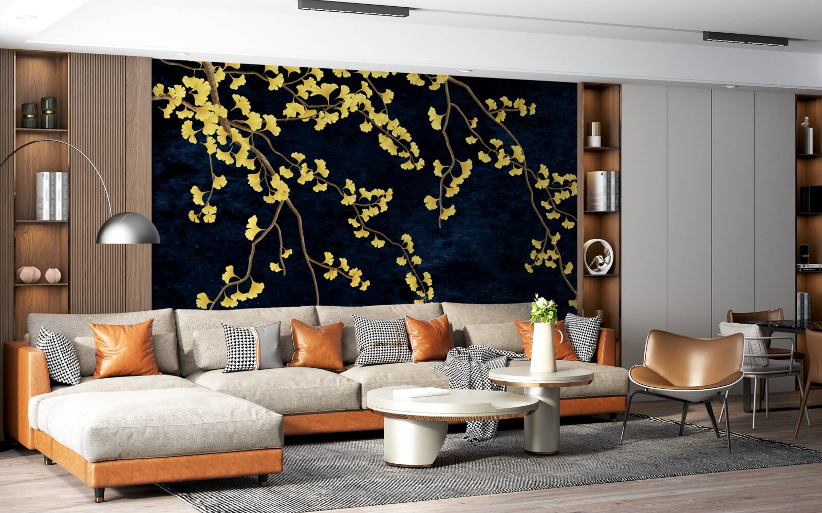 Fototapeta vetvy žltých listov proti nočnej oblohe