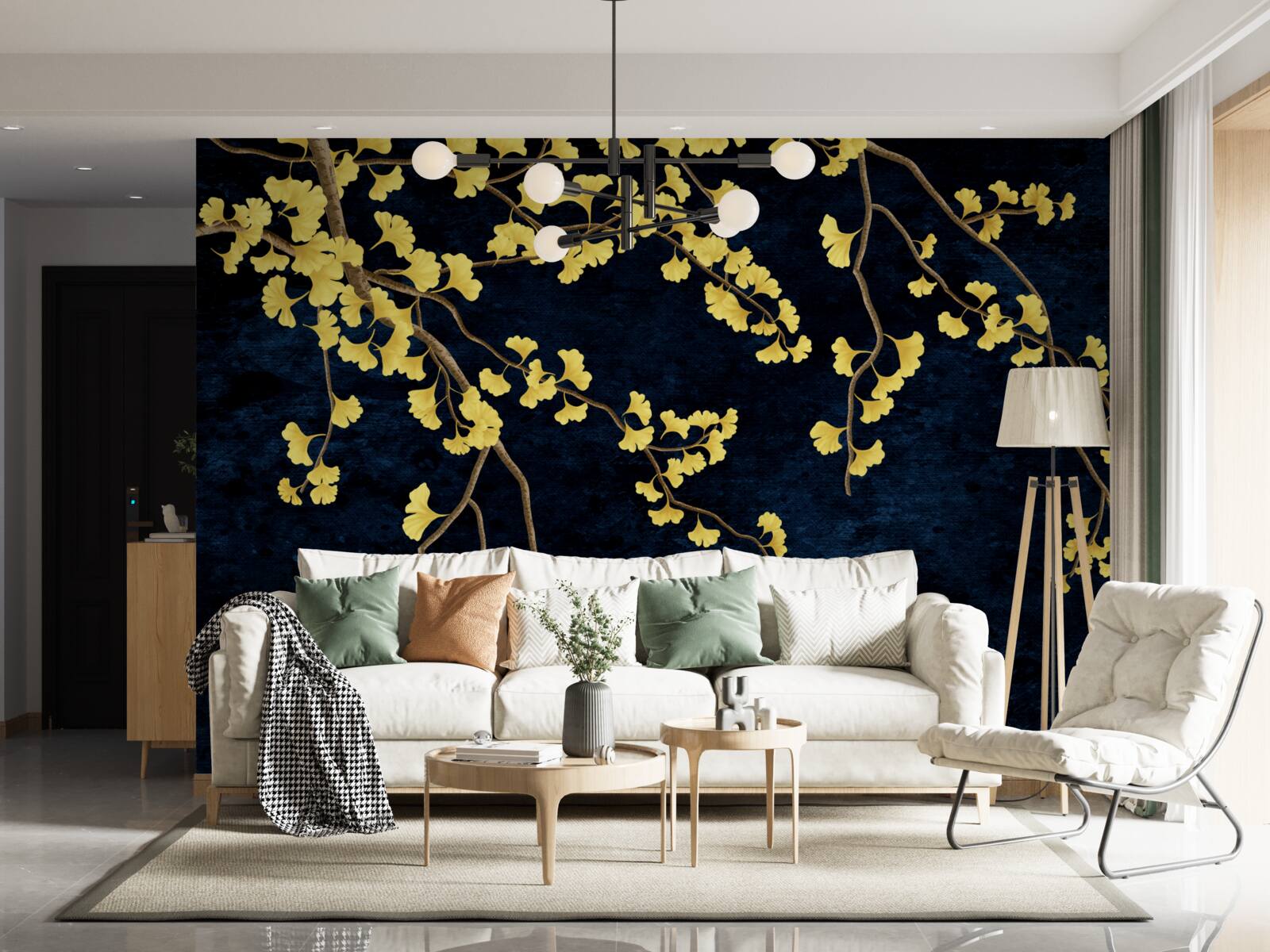 Fototapeta vetvy žltých listov proti nočnej oblohe