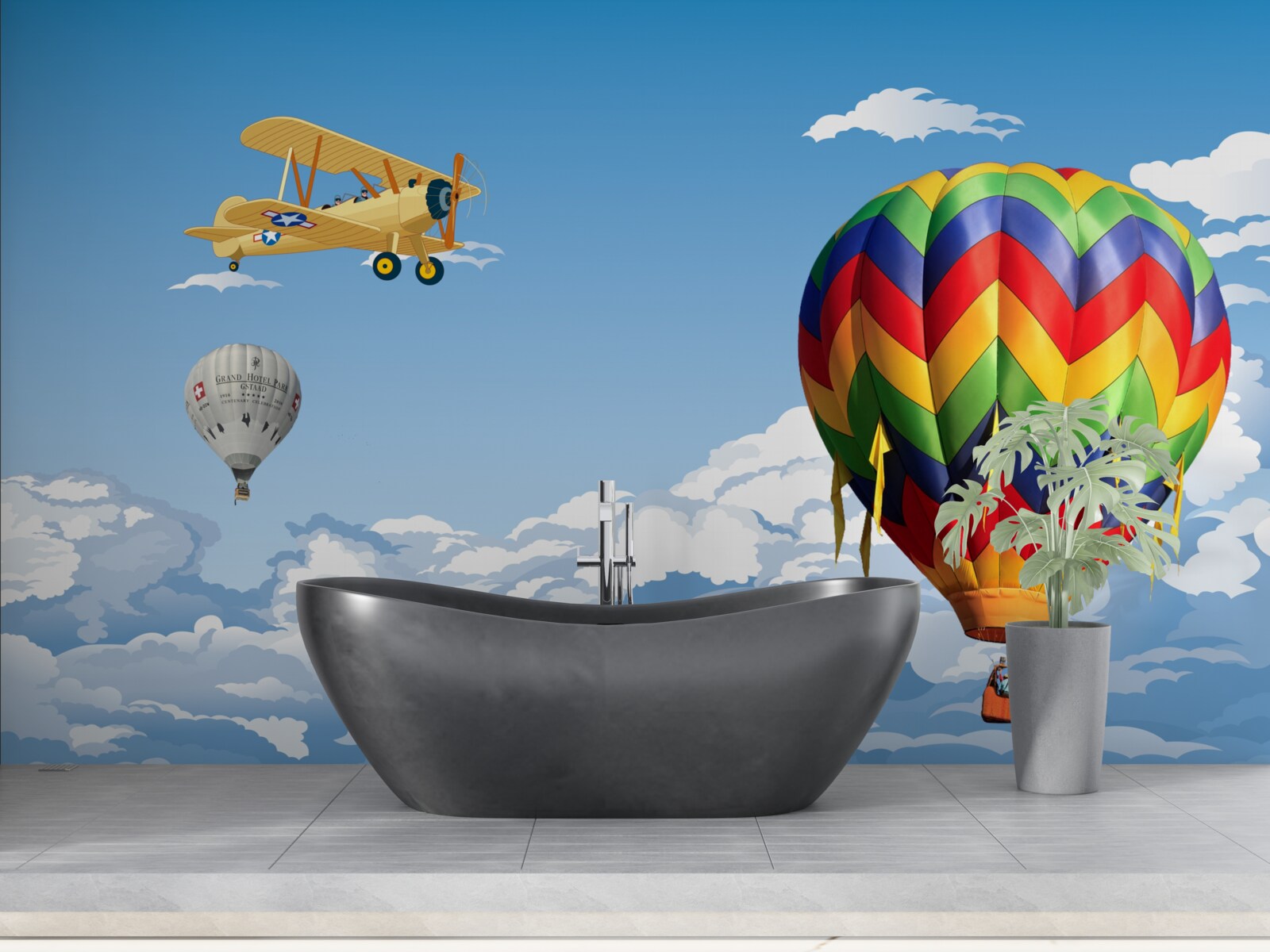 Fototapeta cestovanie v teplovzdušnom balóne a lietanie v lietadle