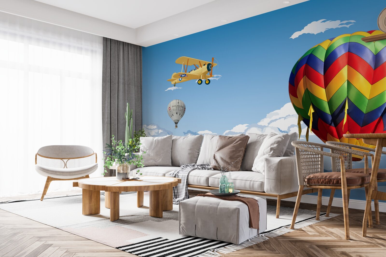 Fototapeta cestovanie v teplovzdušnom balóne a lietanie v lietadle