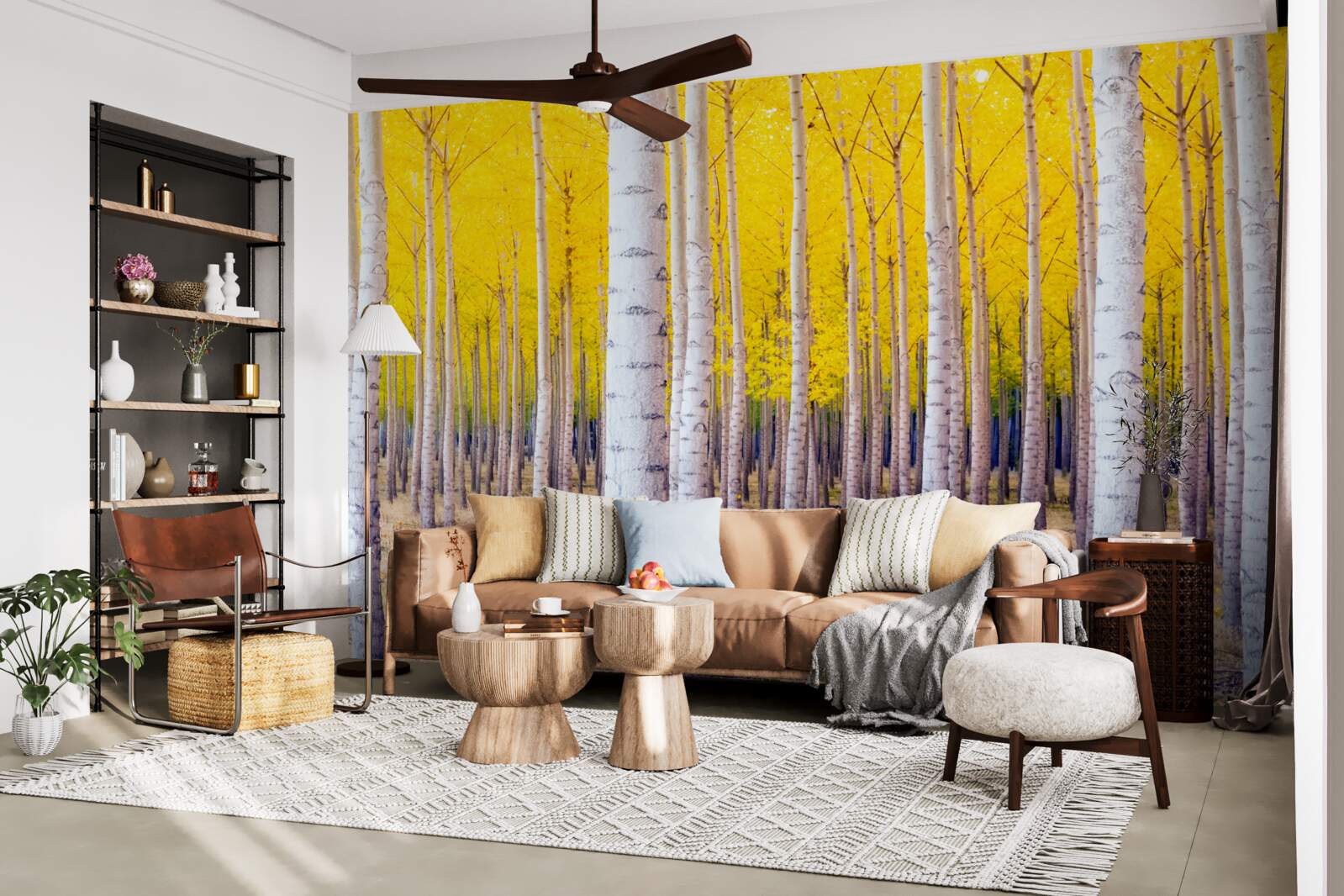 Fototapeta svetložlté farby sa rozžiaria v brezovom lese