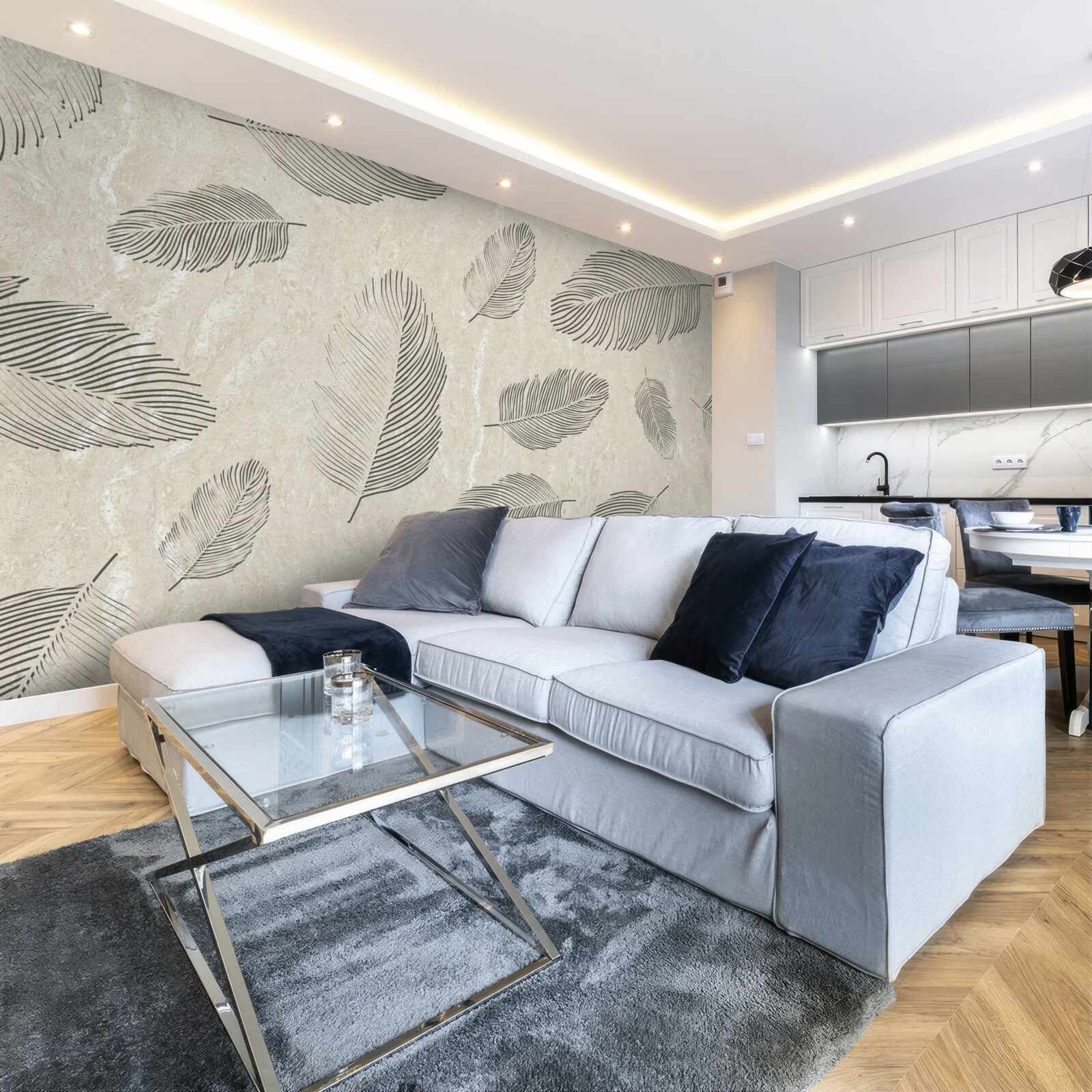 Fototapeta svetlé pozadie zdobené sivými pierkami