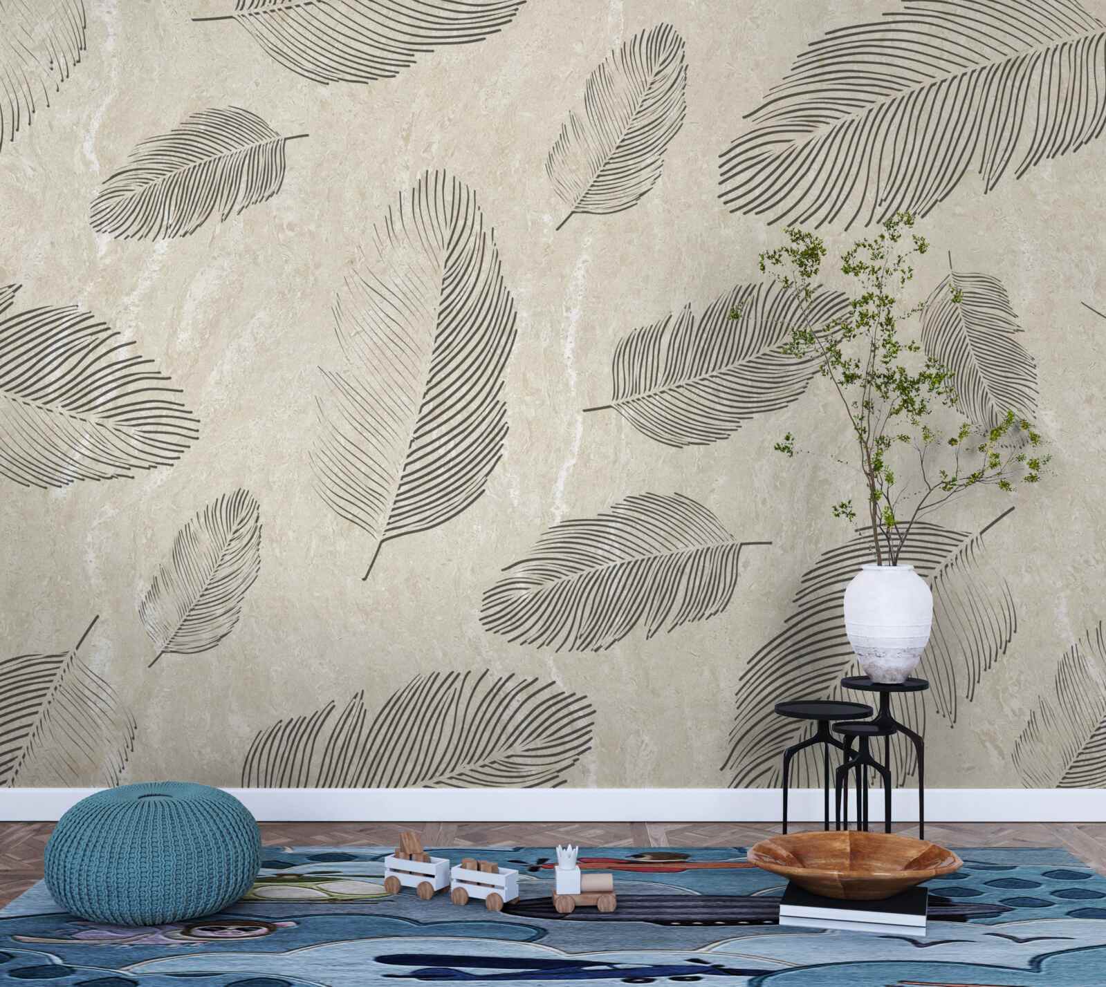 Fototapeta svetlé pozadie zdobené sivými pierkami