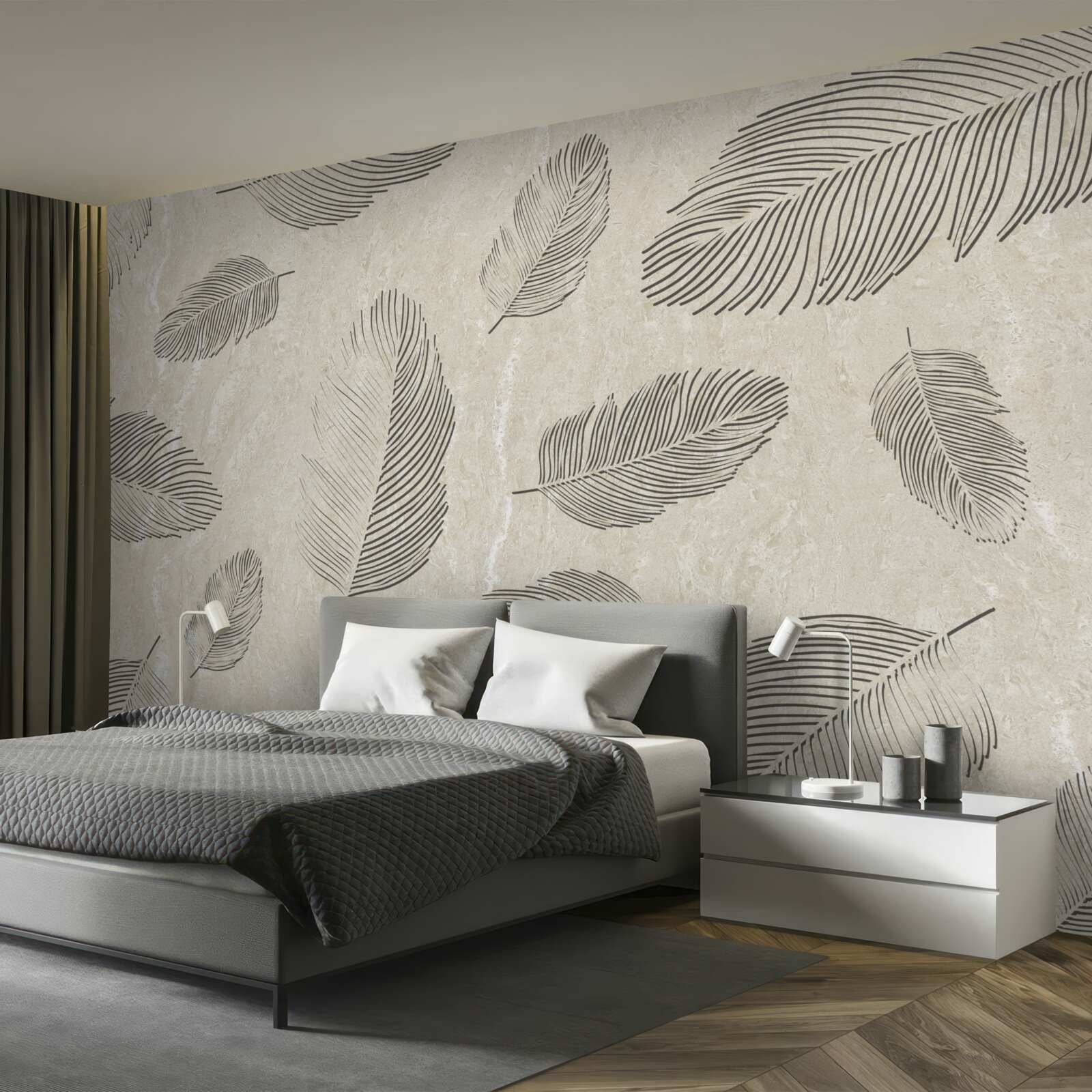 Fototapeta svetlé pozadie zdobené sivými pierkami