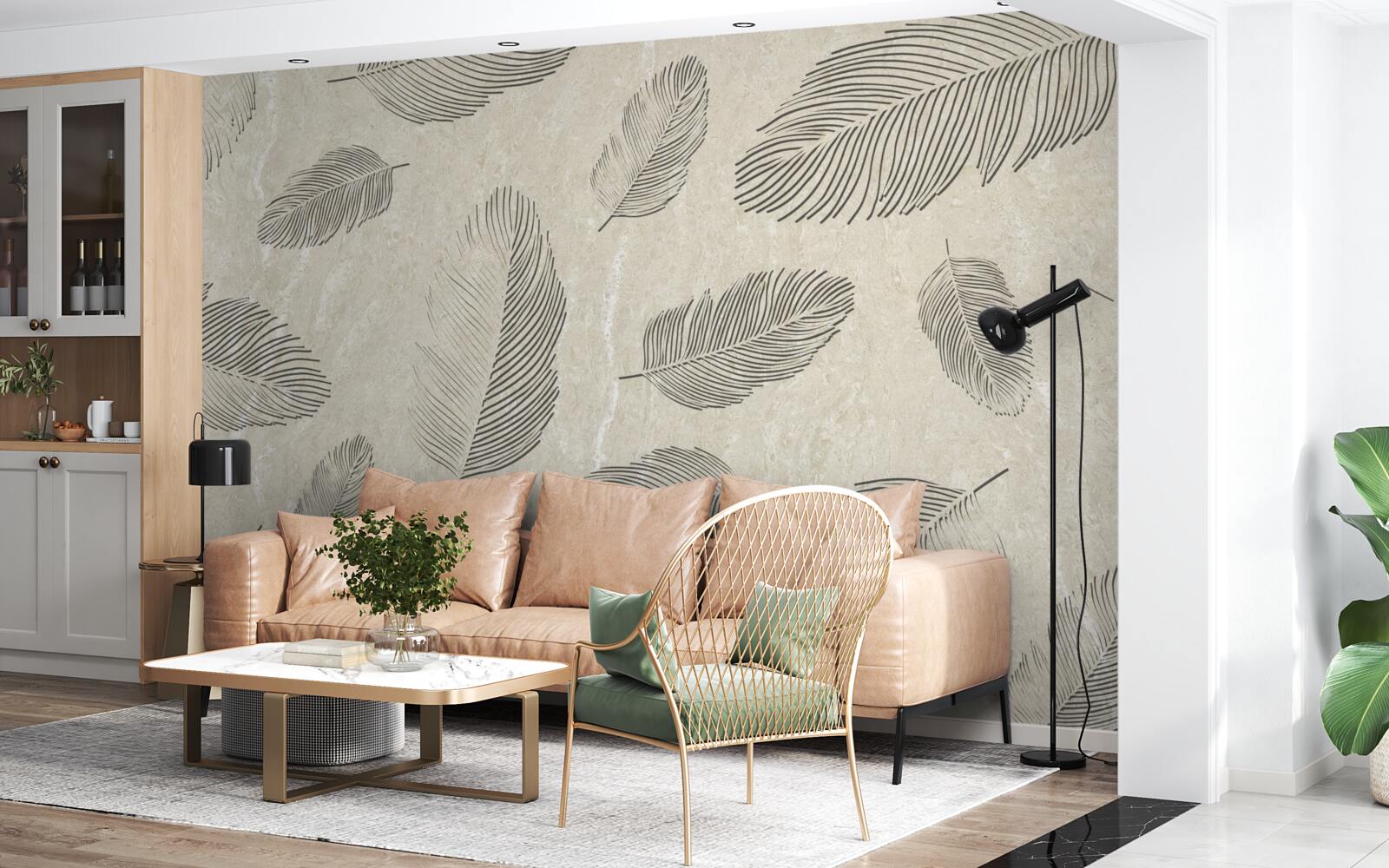 Fototapeta svetlé pozadie zdobené sivými pierkami