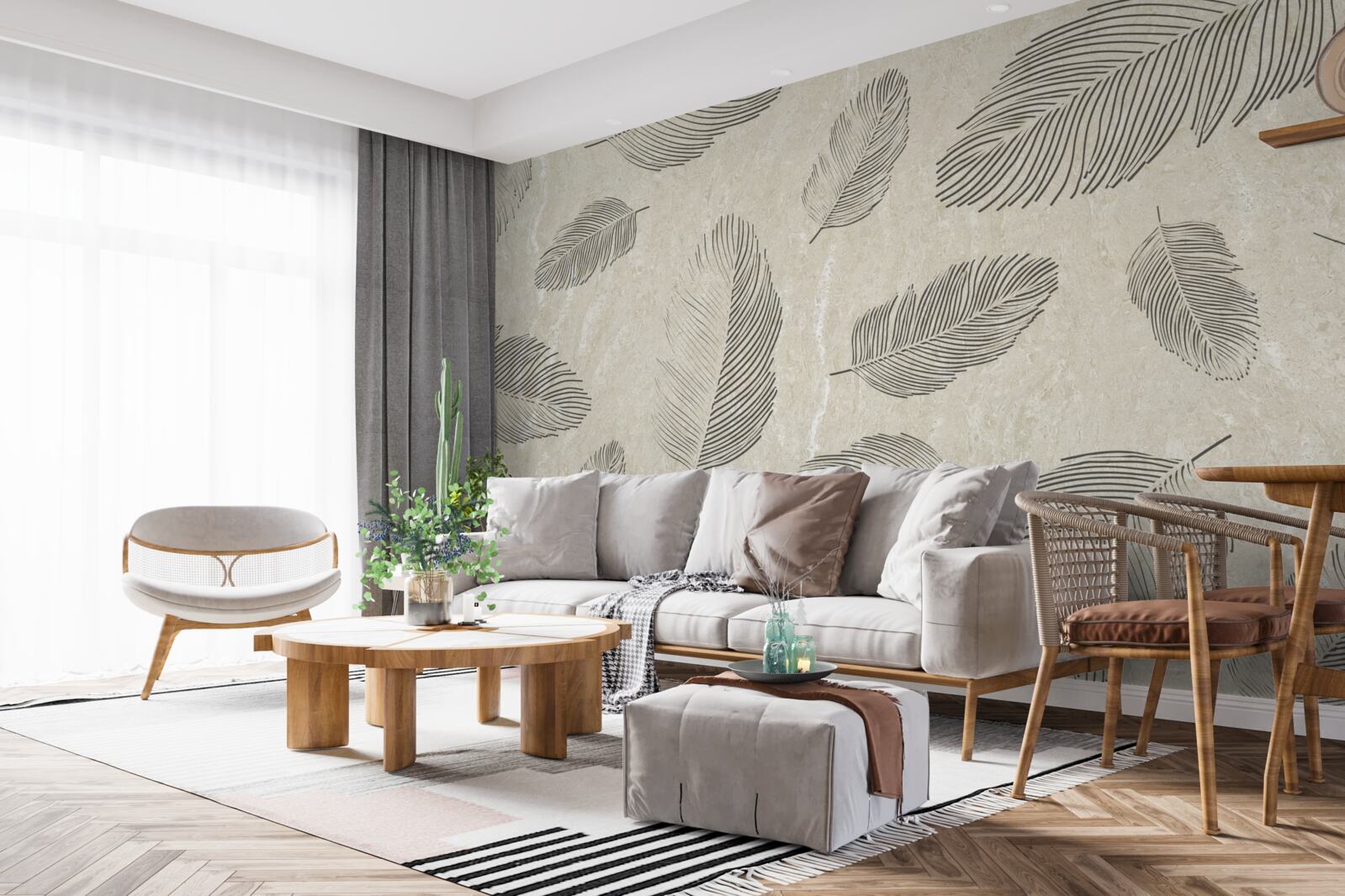 Fototapeta svetlé pozadie zdobené sivými pierkami