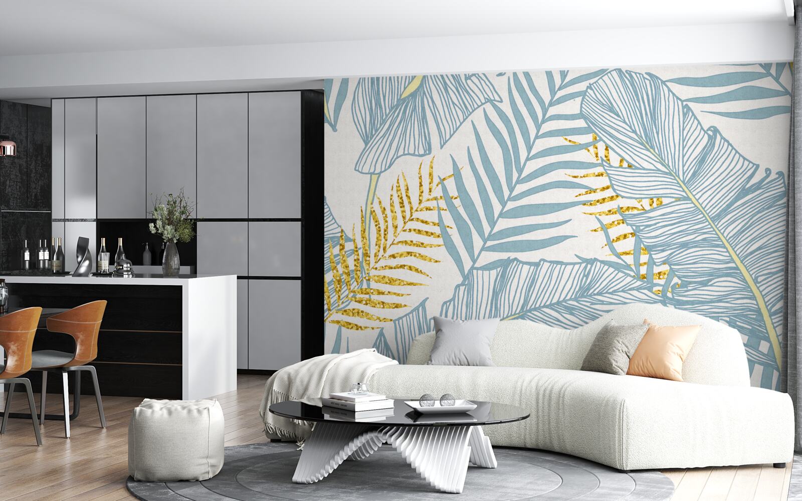 Fototapeta pierka v odtieňoch modrej a zlatej