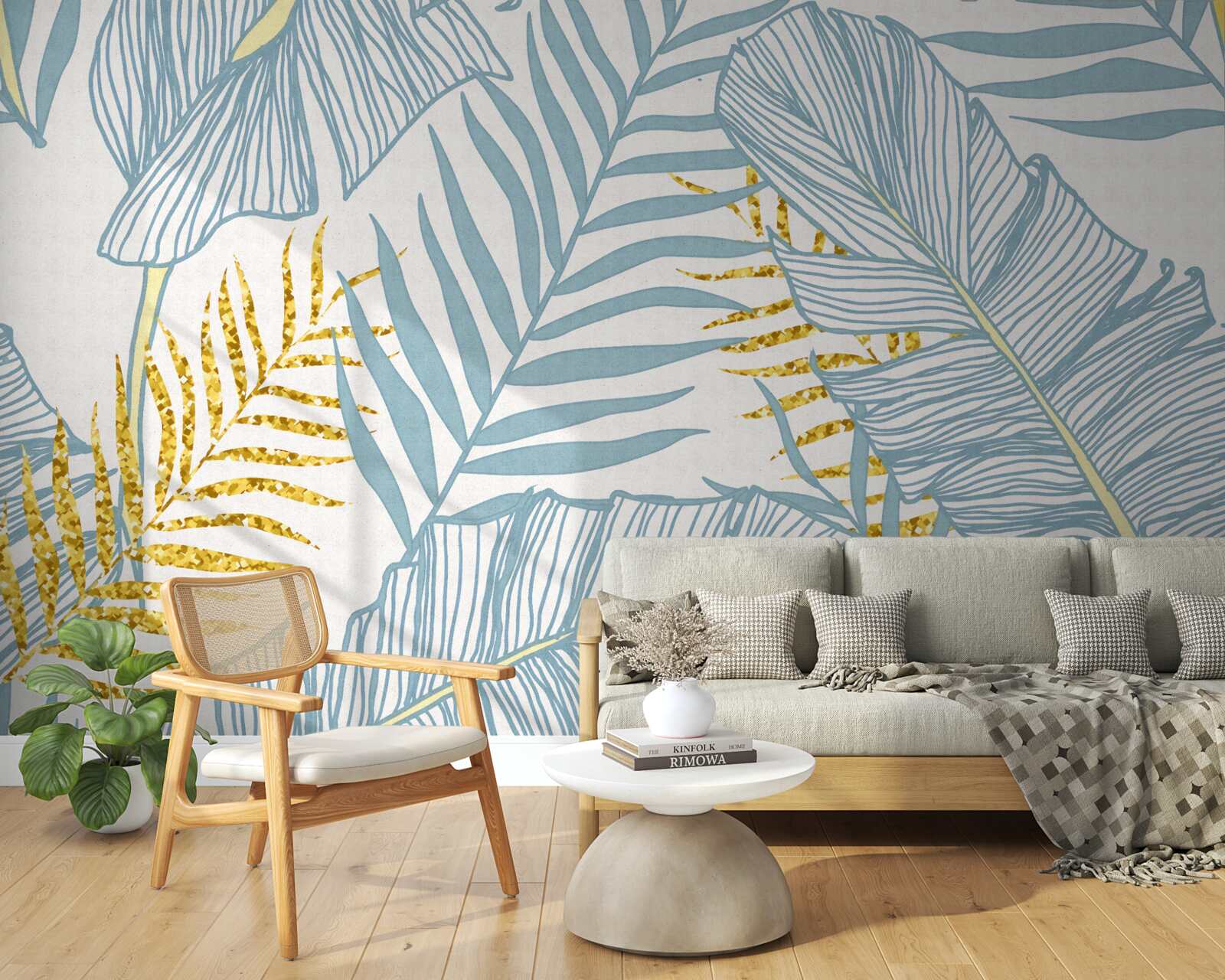 Fototapeta pierka v odtieňoch modrej a zlatej