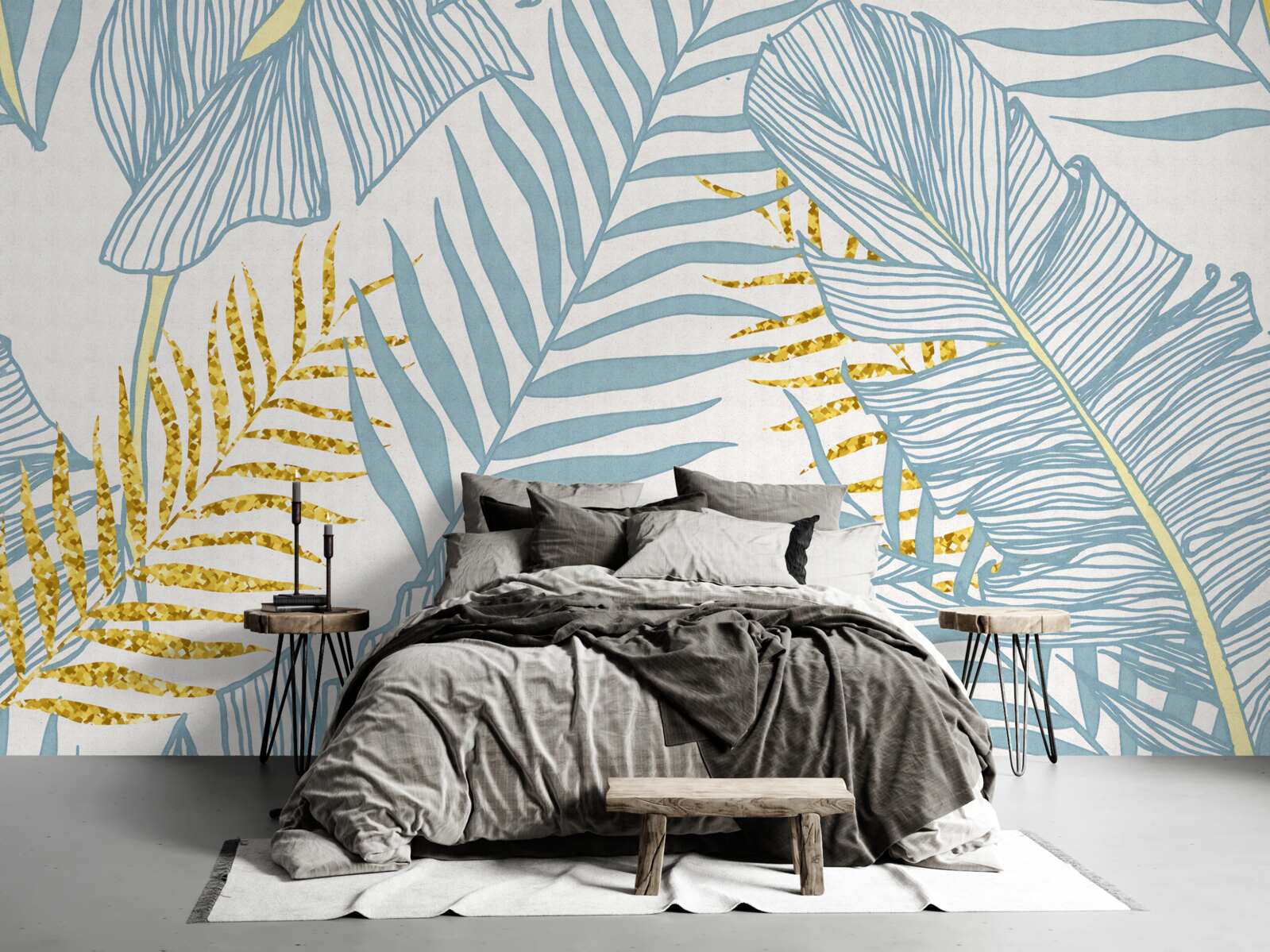 Fototapeta pierka v odtieňoch modrej a zlatej