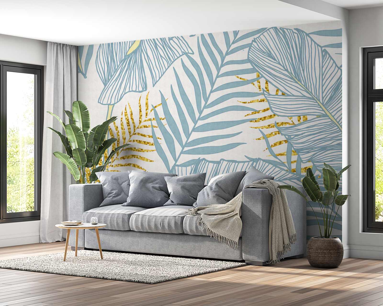 Fototapeta pierka v odtieňoch modrej a zlatej