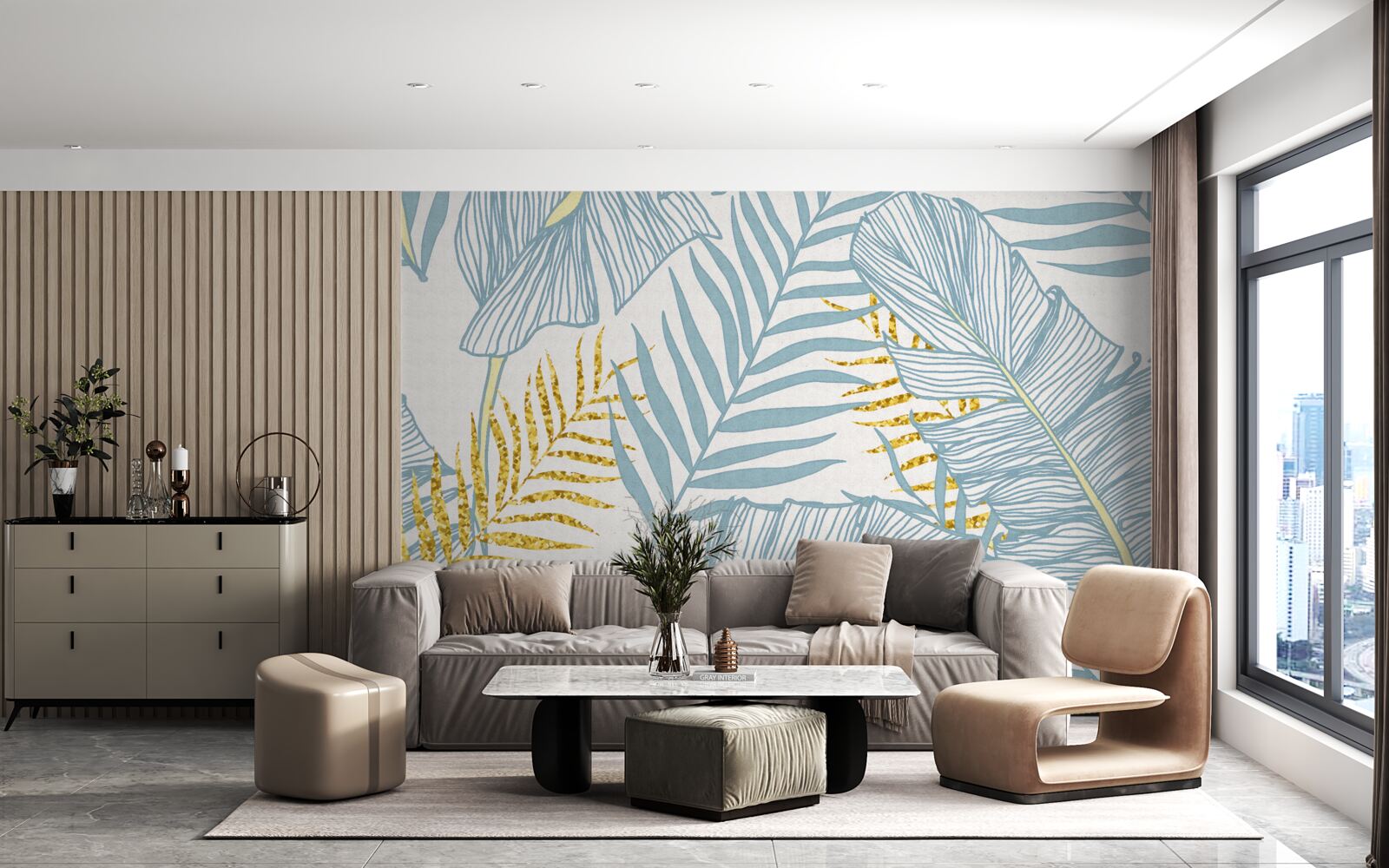 Fototapeta pierka v odtieňoch modrej a zlatej