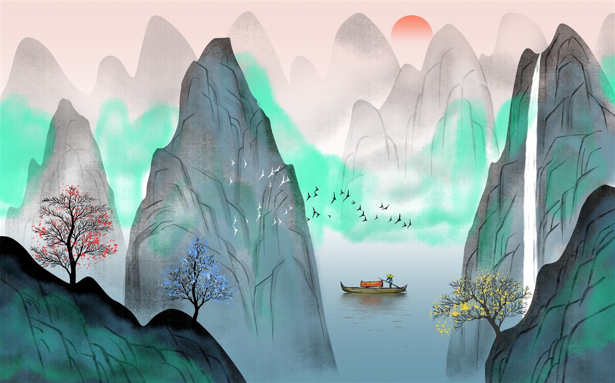 Fototapeta západ slnka v abstraktných horách