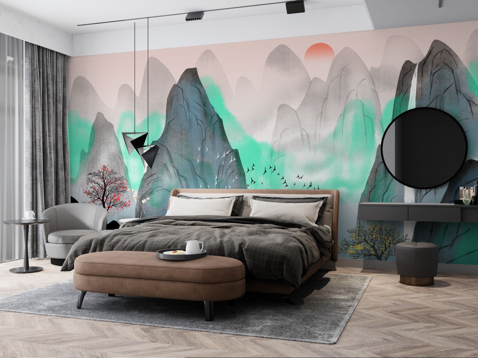 Fototapeta západ slnka v abstraktných horách