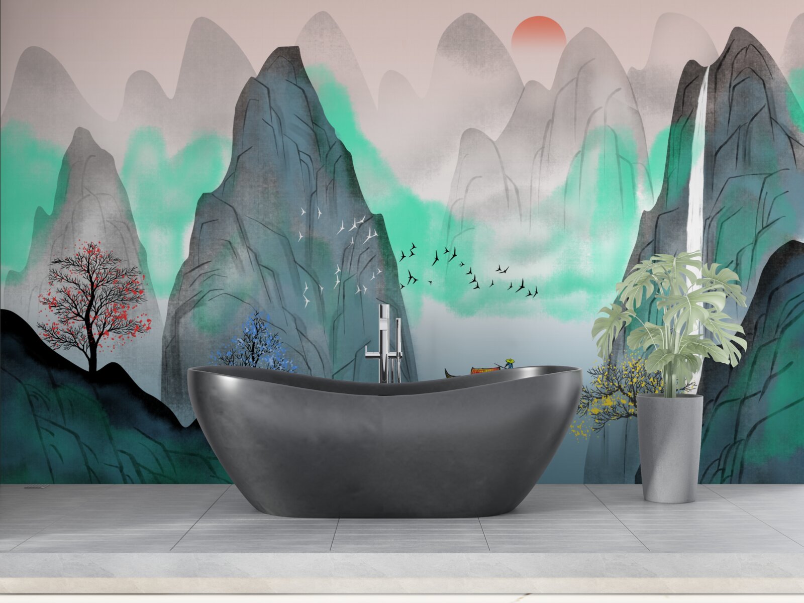 Fototapeta západ slnka v abstraktných horách