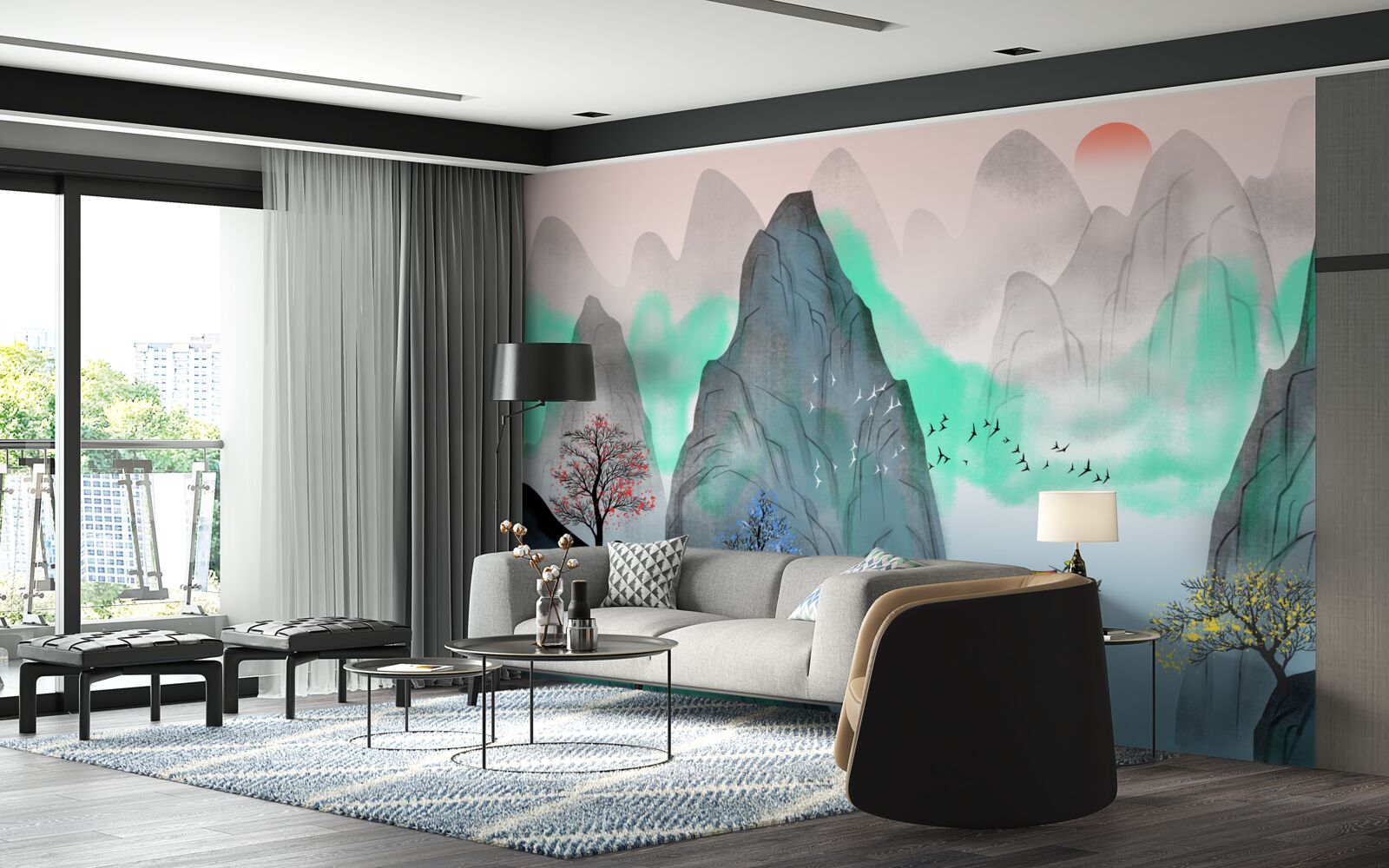 Fototapeta západ slnka v abstraktných horách