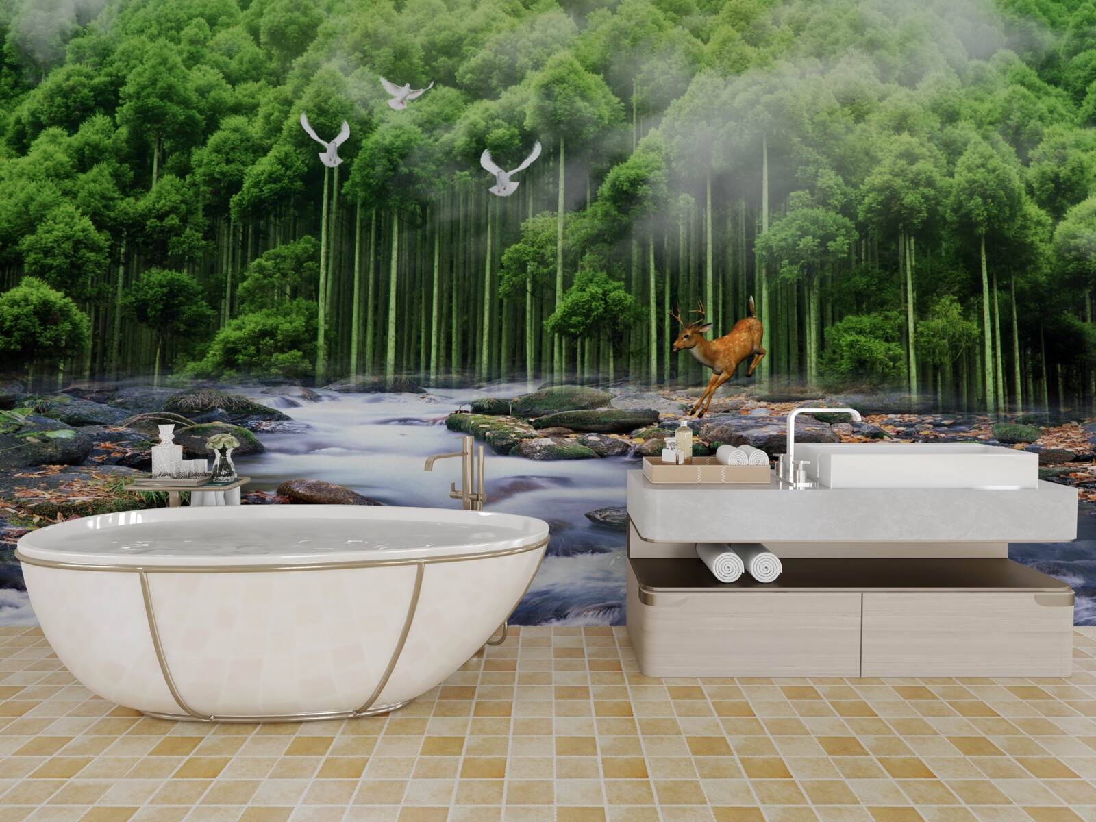 Fototapeta lesná príroda a kaskádové vodopády