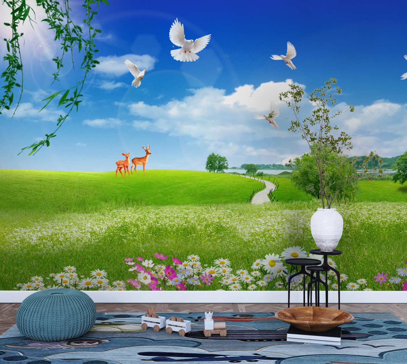 Fototapeta dva jelene v zelených oblastiach