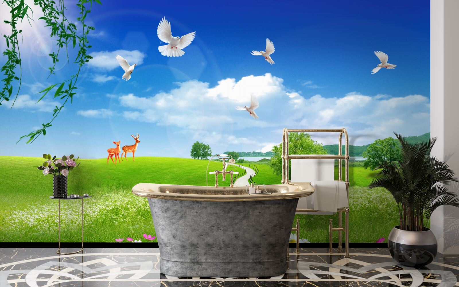 Fototapeta dva jelene v zelených oblastiach