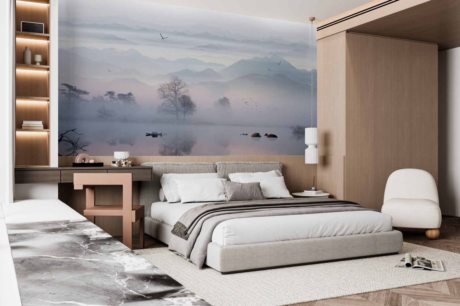 Fototapeta ranná hmla nad vodou jazera