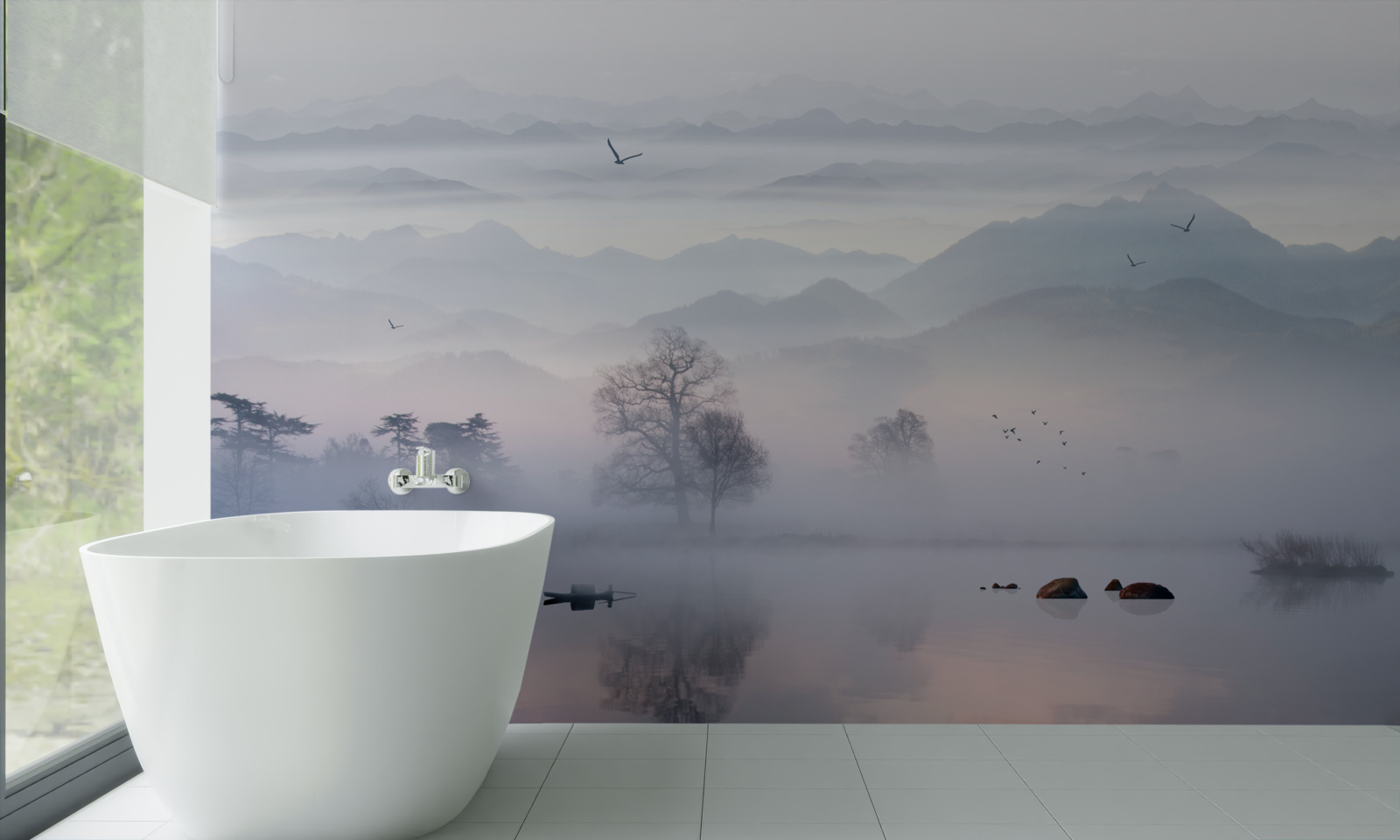 Fototapeta ranná hmla nad vodou jazera