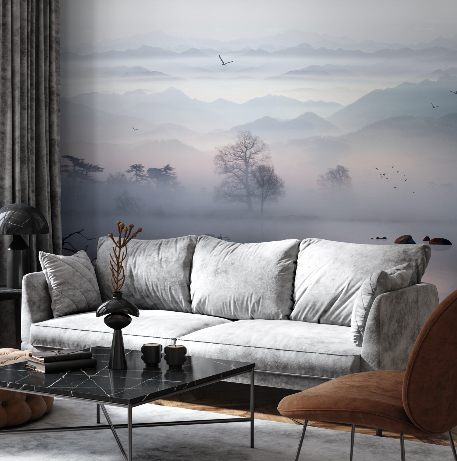 Fototapeta ranná hmla nad vodou jazera