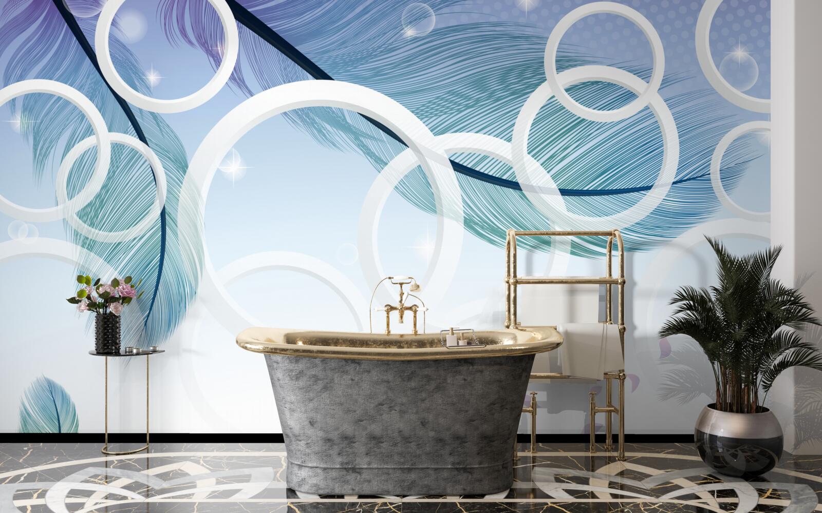 Fototapeta veľké biele kruhy a perie