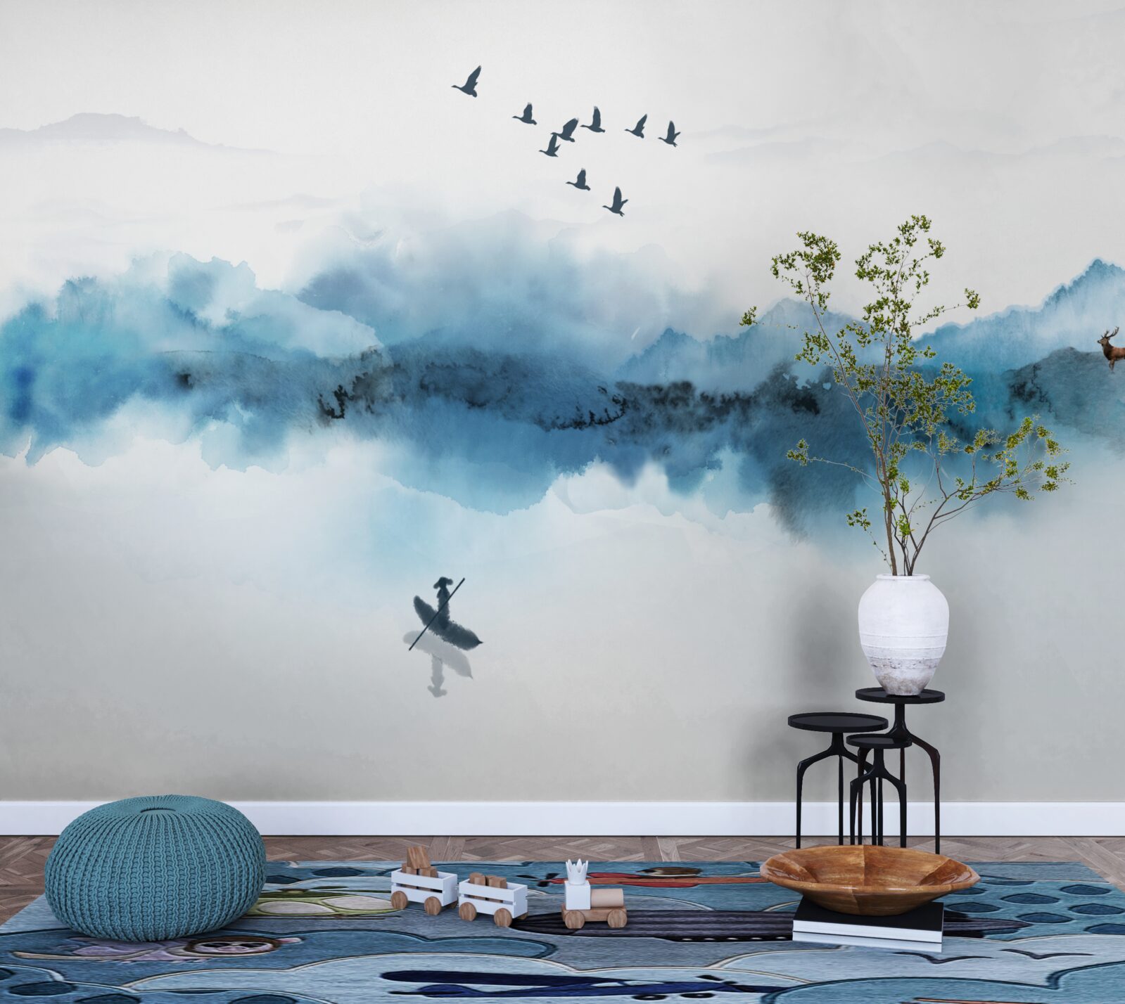 Fototapeta rybár zahalený v rannej hmle