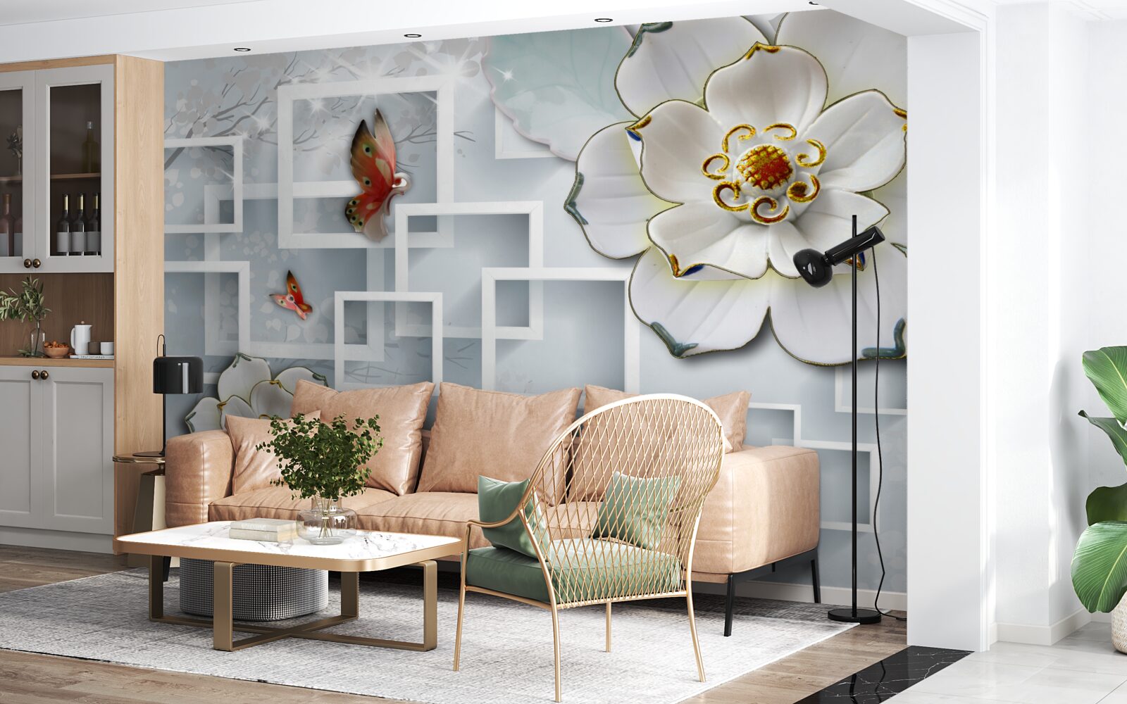 Fototapeta geometrické tvary a biele lotosy