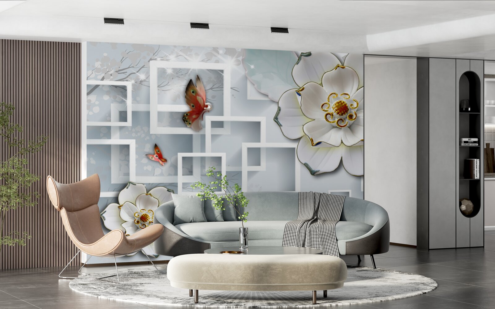 Fototapeta geometrické tvary a biele lotosy