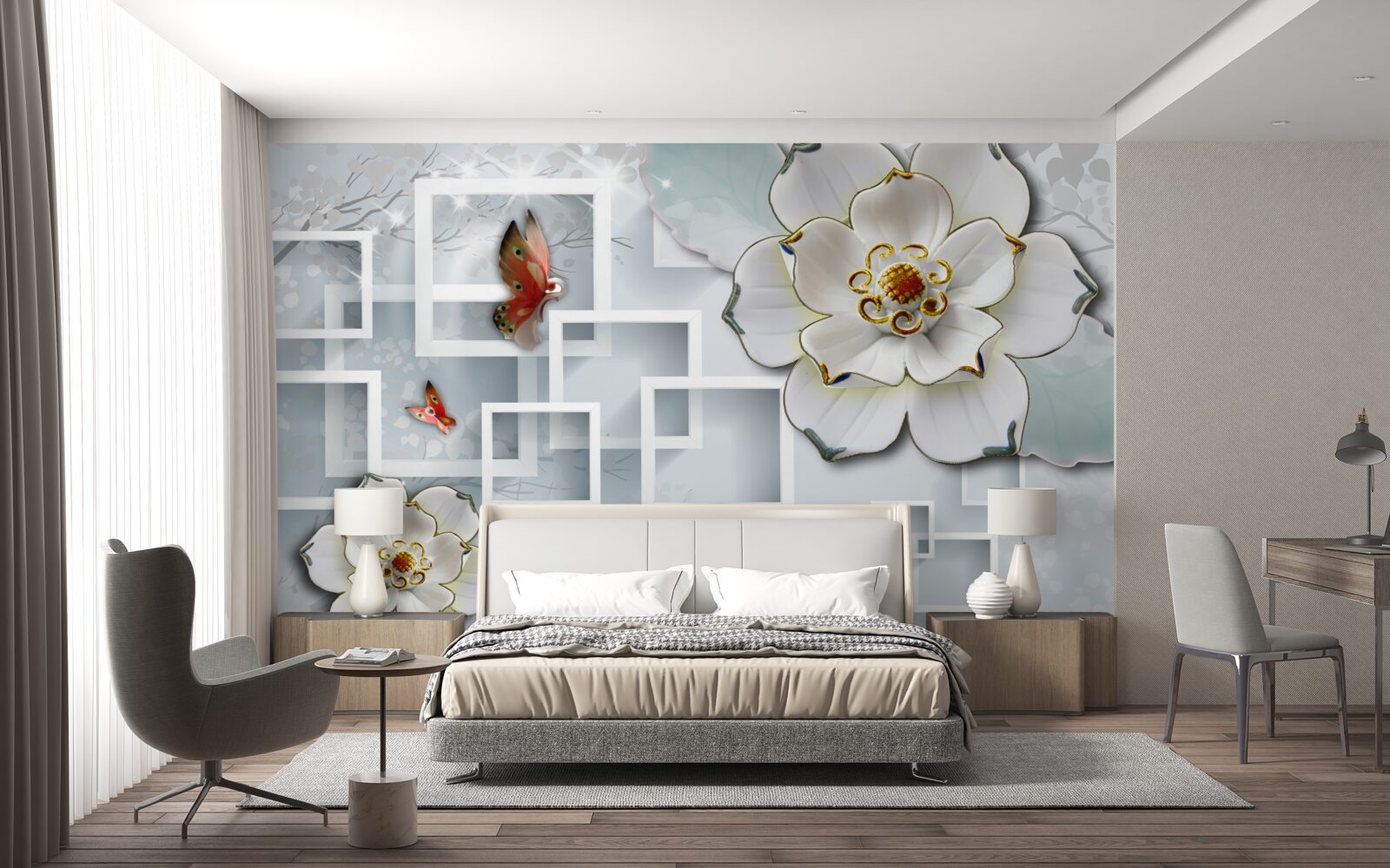 Fototapeta geometrické tvary a biele lotosy