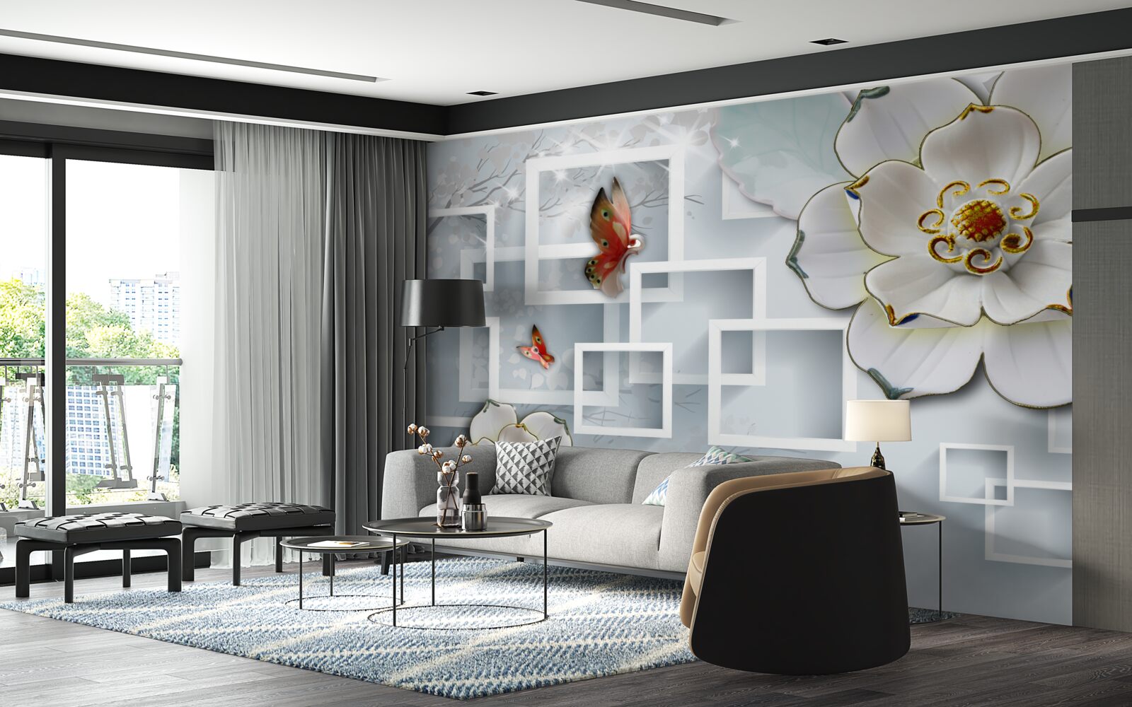 Fototapeta geometrické tvary a biele lotosy