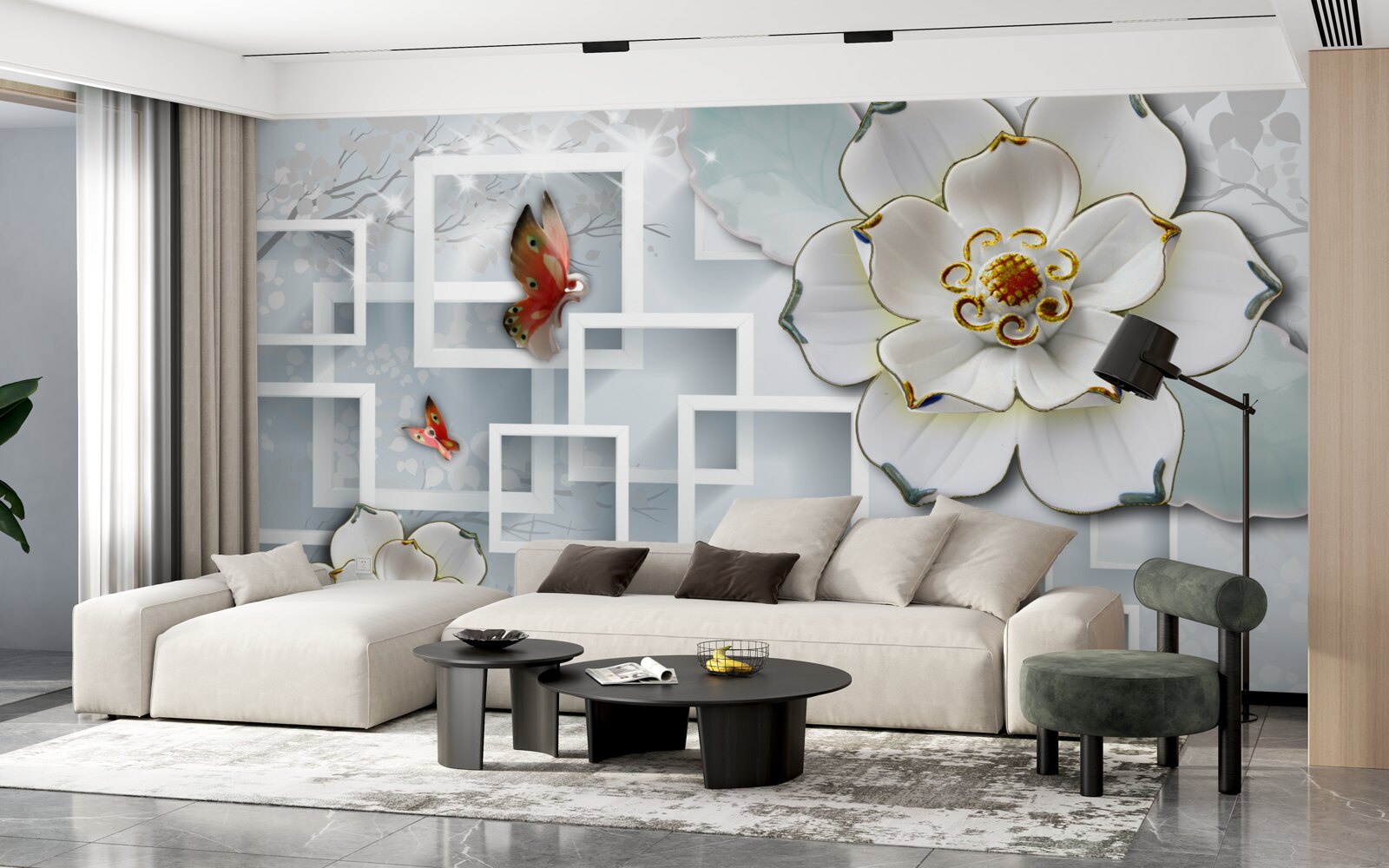 Fototapeta geometrické tvary a biele lotosy